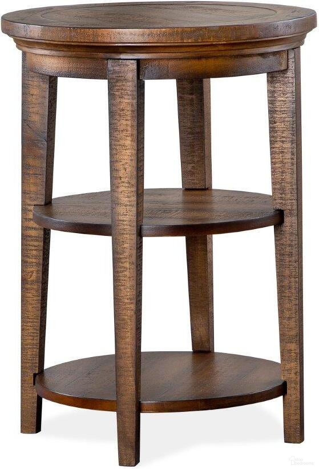The appearance of Bay Creek Toasted Nutmeg Round Accent Table designed by Magnussen in the transitional interior design. This brown piece of furniture was selected by 1StopBedrooms from Bay Creek Collection to add a touch of cosiness and style into your home. Sku: T4398-35. Material: Pine Veneer.