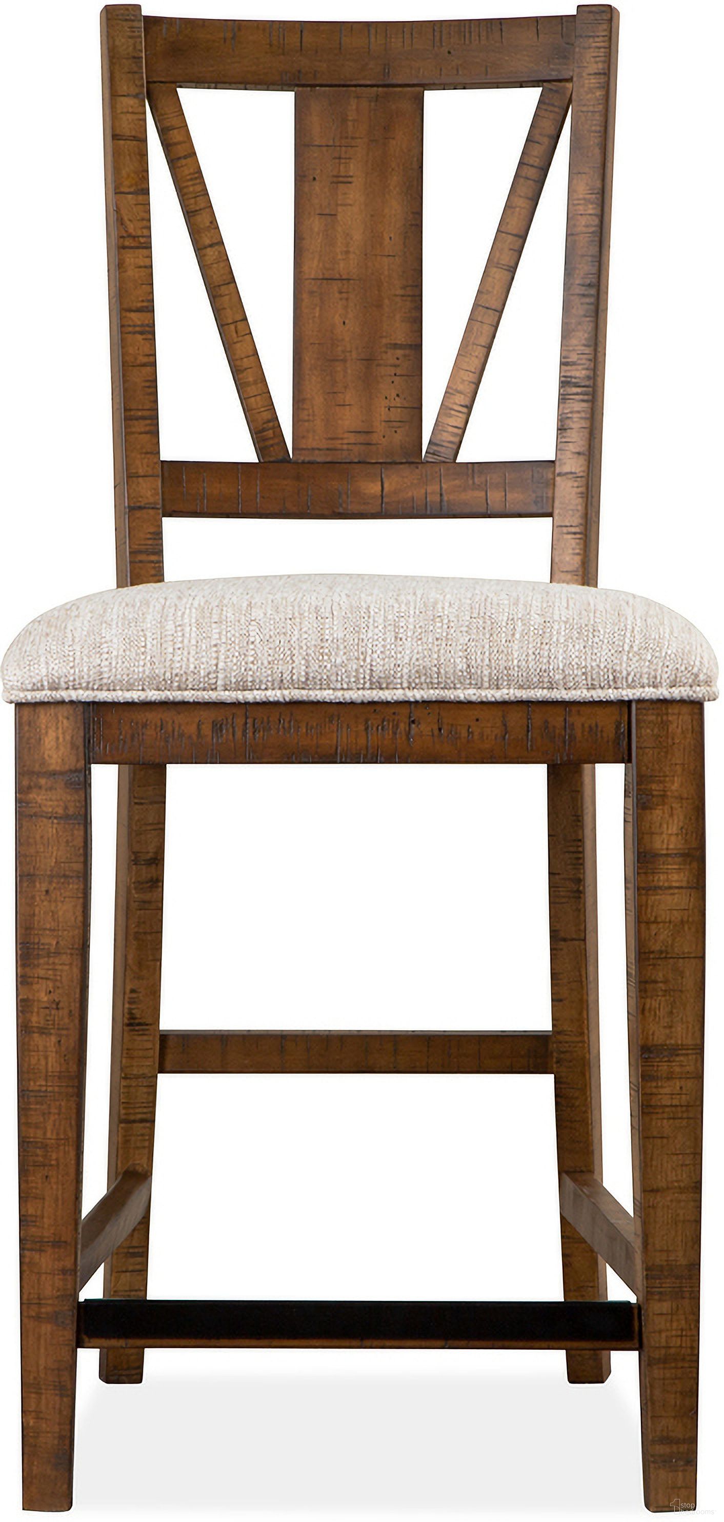 The appearance of Bay Creek Counter Chair with Upholstered Seat Set of 2 In Toasted Nutmeg designed by Magnussen in the transitional interior design. This nutmeg piece of furniture  was selected by 1StopBedrooms from Bay Creek Collection to add a touch of cosiness and style into your home. Sku: D4398-82. Material: Pine Veneer.