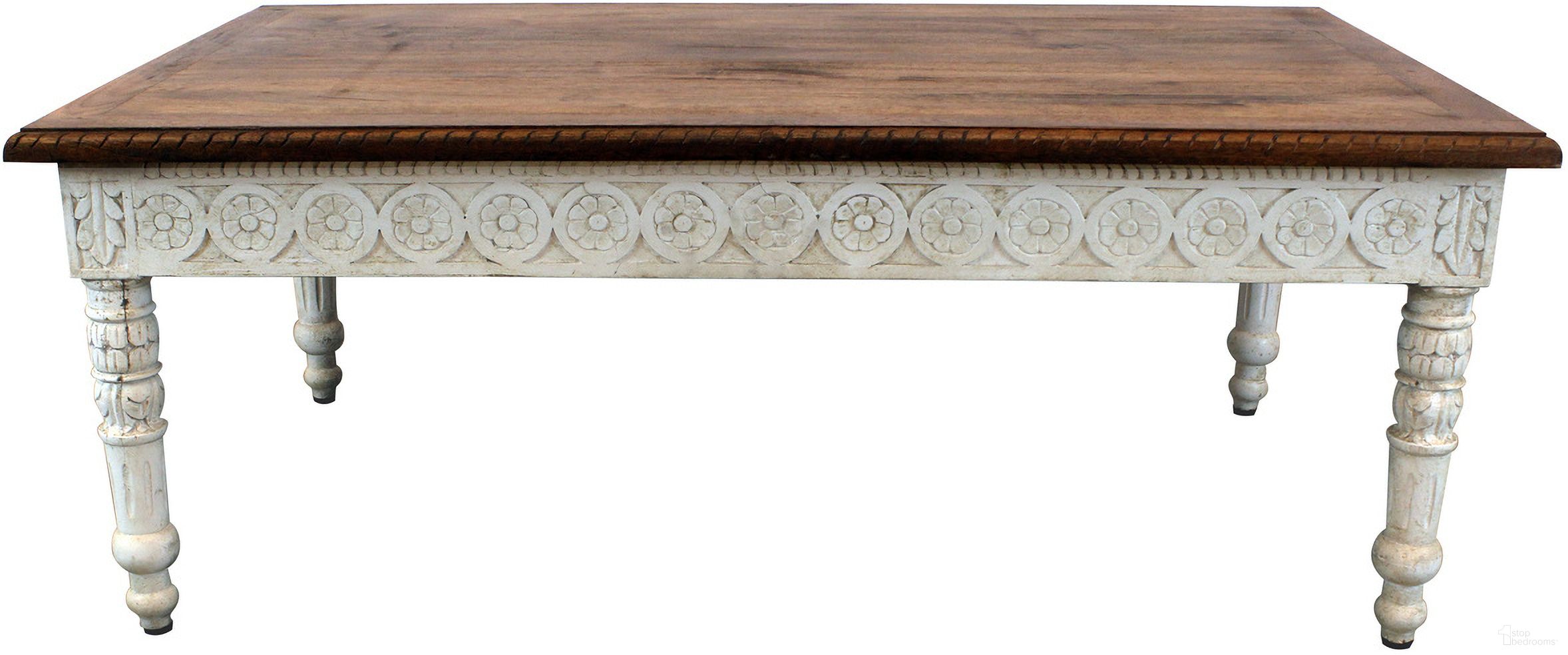 Bay Hand-Carved Cocktail Table In Natural and White