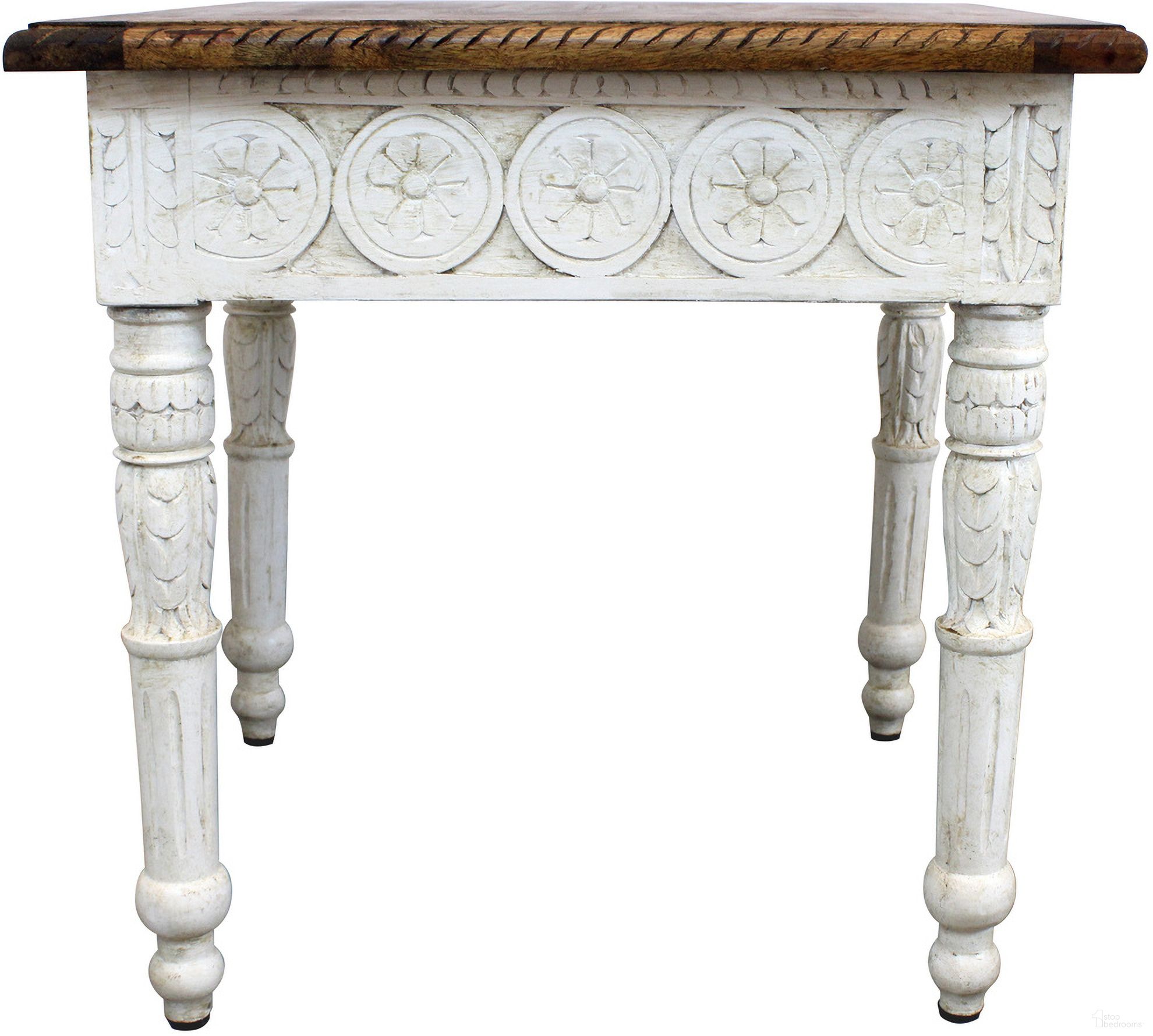 Bay Hand-Carved End Table In Natural and White