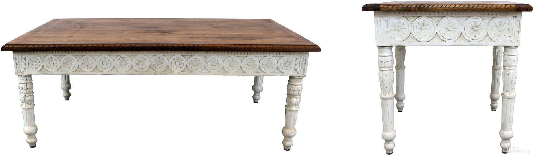 Bay Hand-Carved Occasional Table Set In Natural and White