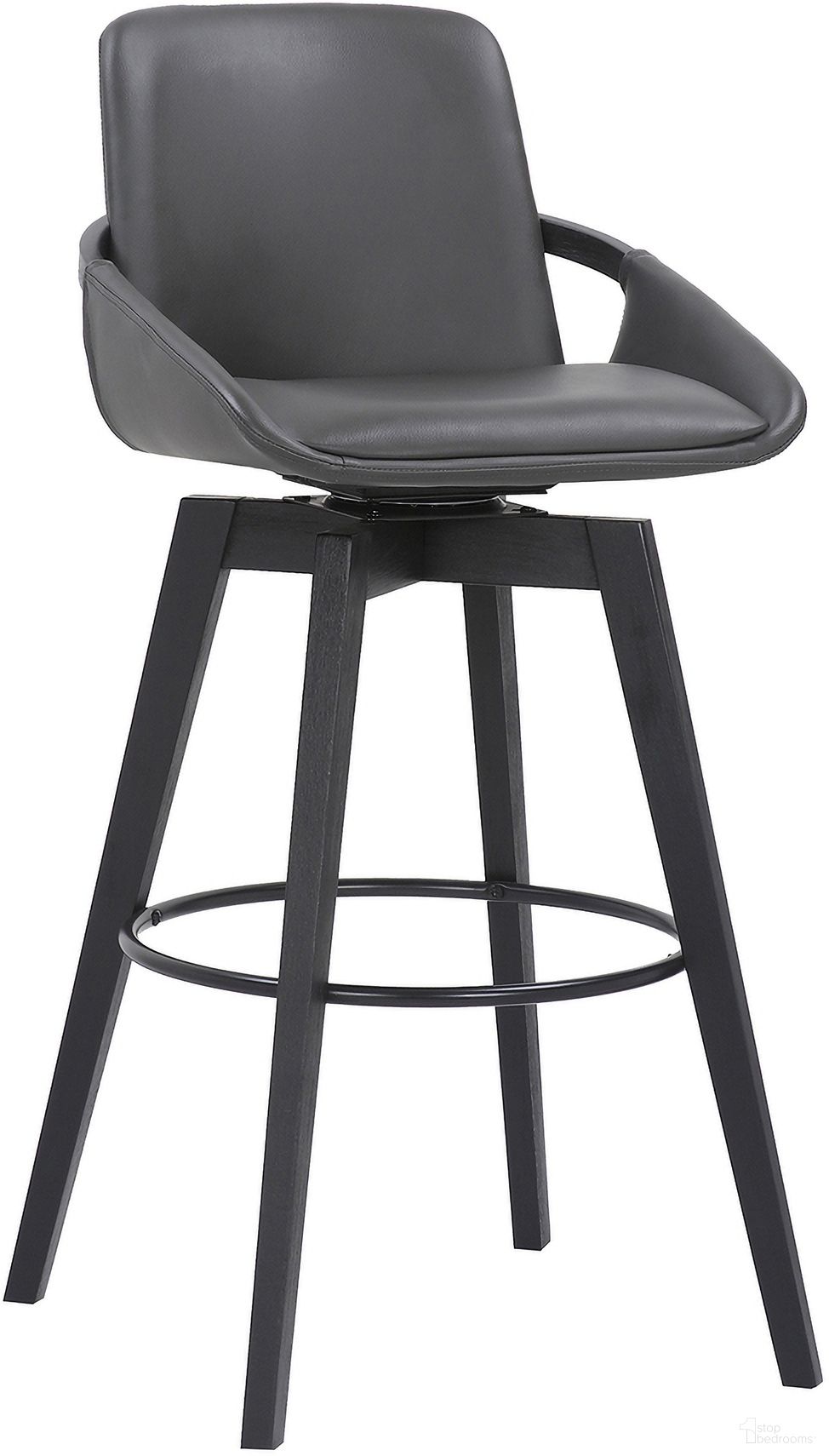 Baylor 30 Inch Gray Faux Leather and Black Wood Swivel Bar Stool