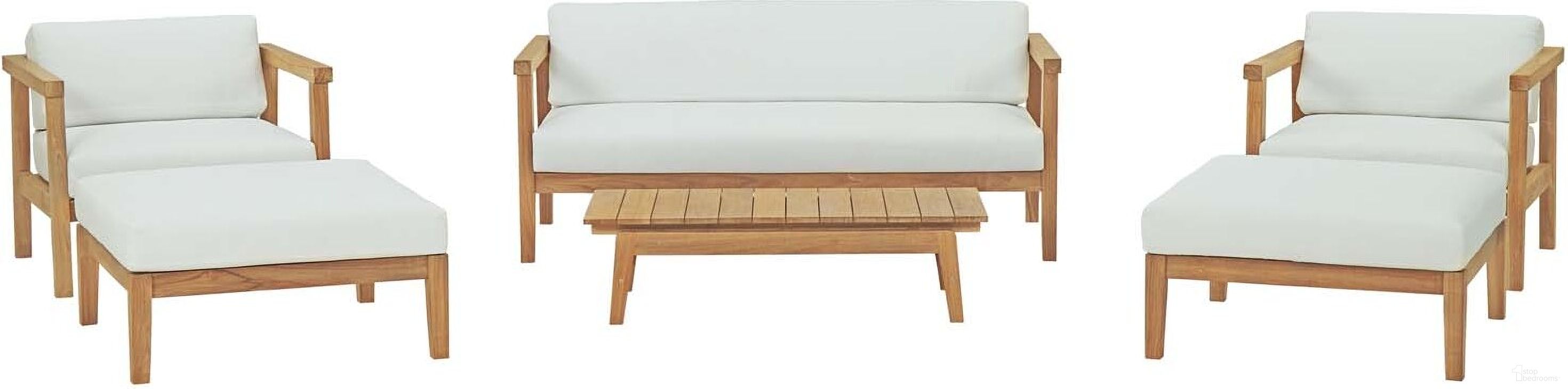 Bayport 6 Piece Outdoor Patio Teak Set In Natural White EEI-3109-NAT-WHI-SET