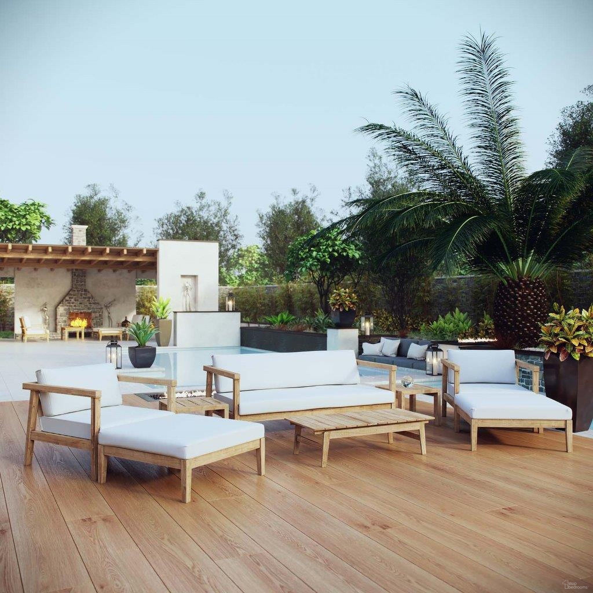 Bayport 8 Piece Outdoor Patio Teak Set In Natural White