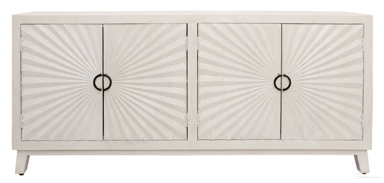 The appearance of Bayside 4-Door Sideboard In Ivory designed by Moti in the transitional interior design. This ivory piece of furniture was selected by 1StopBedrooms from Bayside Collection to add a touch of cosiness and style into your home. Sku: 99109024. Material: Mango Wood.
