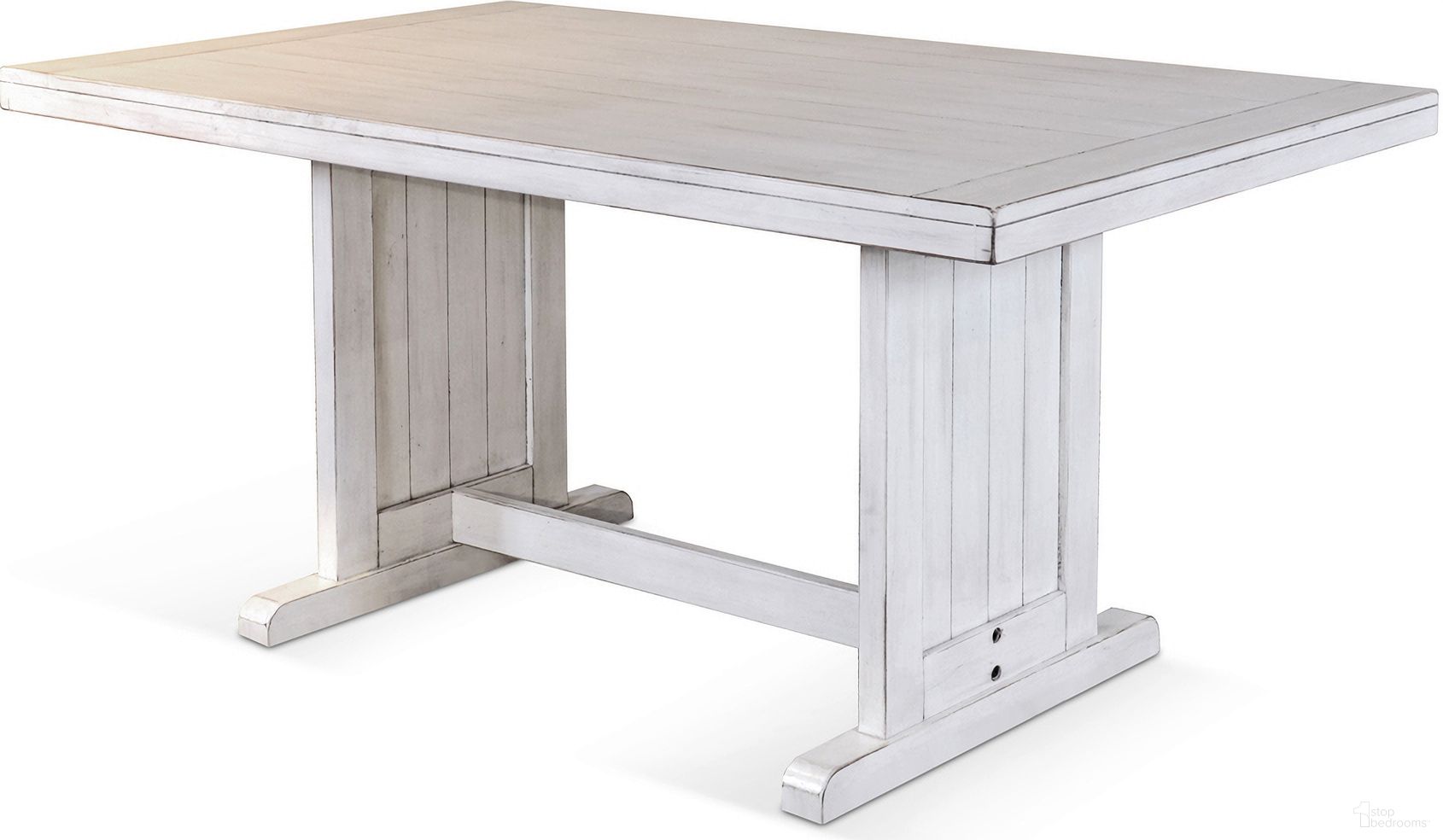 The appearance of Bayside White Dining Table designed by Sunny Designs in the country / farmhouse interior design. This marble white piece of furniture  was selected by 1StopBedrooms from Bayside Collection to add a touch of cosiness and style into your home. Sku: 0113MW-T. Table Base Style: Trestle. Table Top Shape: Rectangular. Size: 60". Material: Solid Wood.