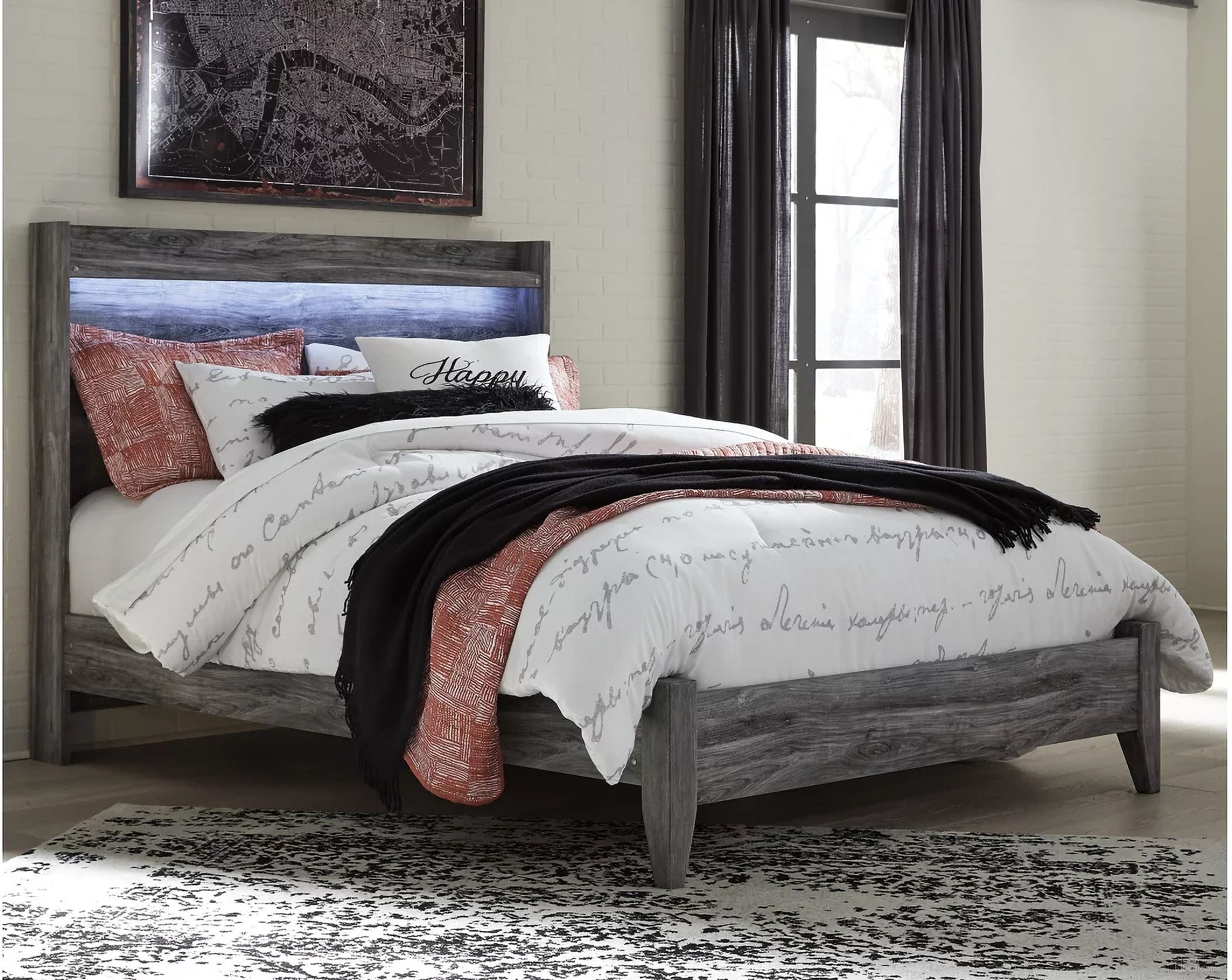 The appearance of Baystorm Queen Panel Bed In Gray designed by Signature Design by Ashley in the transitional interior design. This gray piece of furniture was selected by 1StopBedrooms from Baystorm Collection to add a touch of cosiness and style into your home. Sku: B221-57;B221-54. Bed Type: Panel Bed. Material: Wood. Bed Size: Queen.