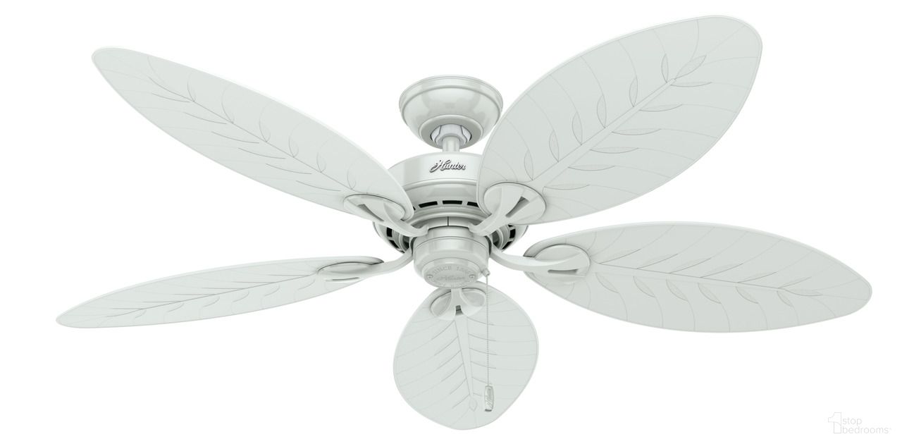 The appearance of Bayview 54 Inch Damp Rated Ceiling Fan and Pull Chain In White designed by Hunter Fan in the transitional interior design. This white piece of furniture  was selected by 1StopBedrooms from Bayview Collection to add a touch of cosiness and style into your home. Sku: 50474. Material: Plastic.