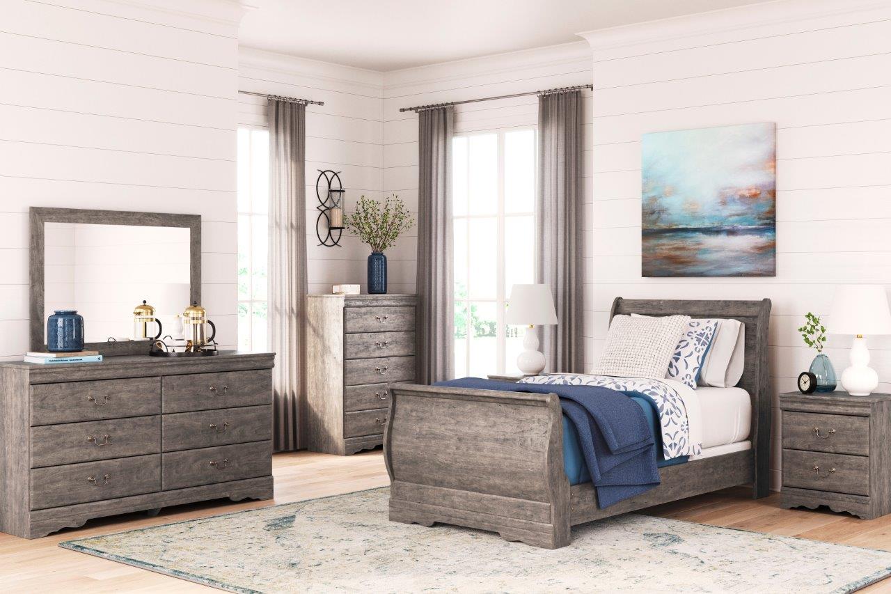 Bayzor Warm Gray Vintage Twin Sleigh Bed by Ashley Furniture