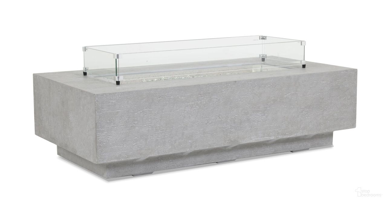 The appearance of Bazaar Gravelstone Rectangular Fire Table With Glass Surround in Gray designed by Sunset West in the modern / contemporary interior design. This gray piece of furniture was selected by 1StopBedrooms from Bazaar Collection to add a touch of cosiness and style into your home. Sku: SW6003-FT6030-G4815. Material: Concrete.