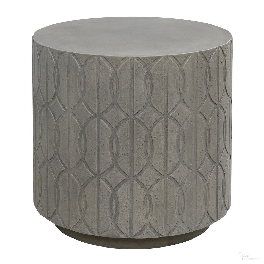 The appearance of Bazaar Trellis End Table in Aged Stone designed by Sunset West in the transitional interior design. This aged stone piece of furniture was selected by 1StopBedrooms from Bazaar Collection to add a touch of cosiness and style into your home. Sku: SW7206-ET. Material: Glass Fiber Reinforced Concrete.