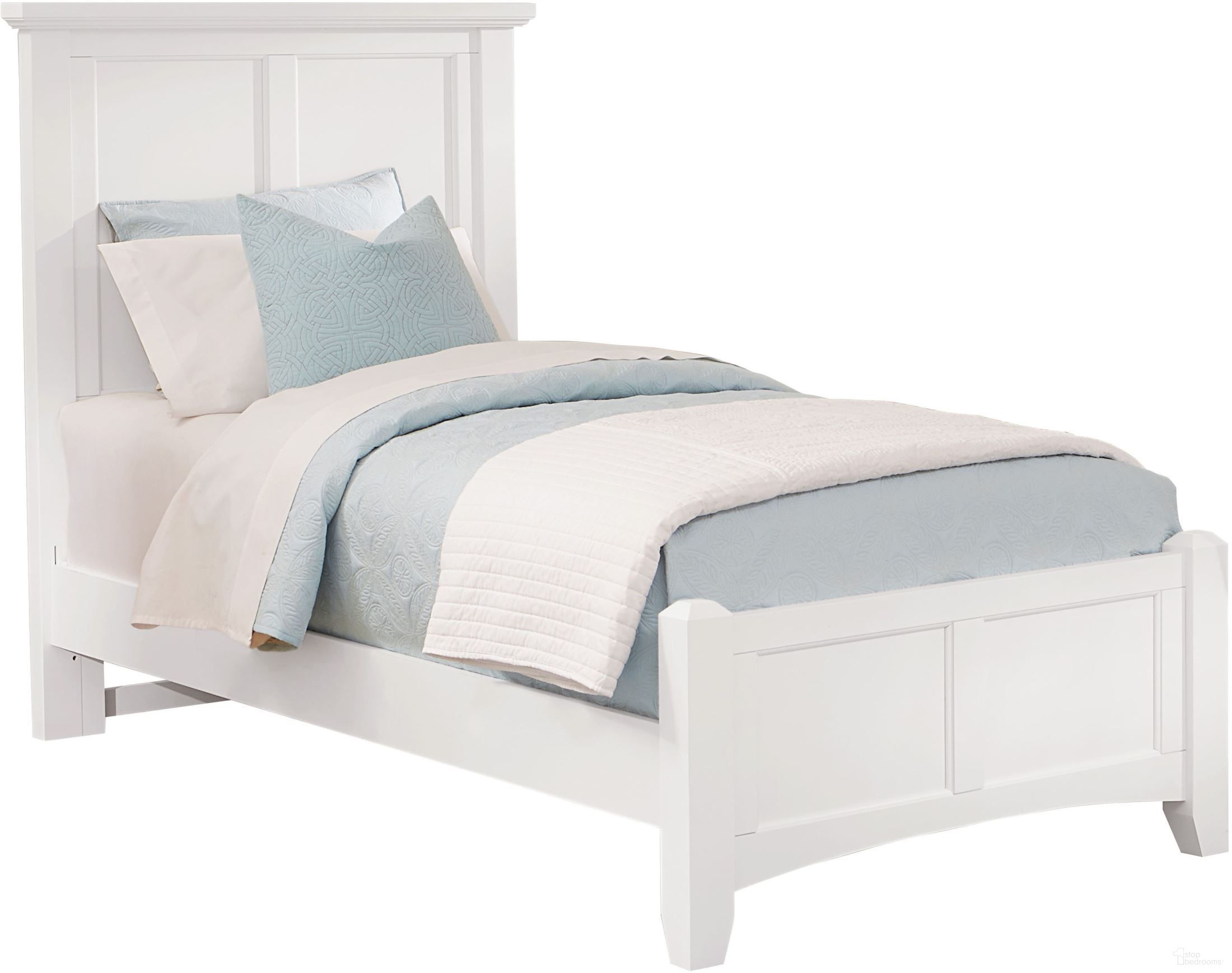 The appearance of Bonanza White Twin Mansion Bed designed by Vaughan Bassett in the transitional interior design. This white piece of furniture was selected by 1StopBedrooms from Bonanza Collection to add a touch of cosiness and style into your home. Sku: BB29-338;BB29-833;BB29-900. Bed Type: Panel Bed. Bed Size: Twin. Material: Veneer.