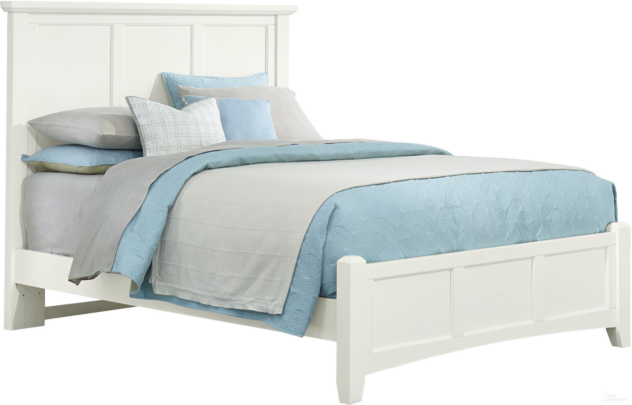 The appearance of Bonanza White Queen Mansion Bed designed by Vaughan Bassett in the transitional interior design. This white piece of furniture  was selected by 1StopBedrooms from Bonanza Collection to add a touch of cosiness and style into your home. Sku: BB29-558;BB29-855;BB29-922. Bed Type: Panel Bed. Material: Wood. Bed Size: Queen.