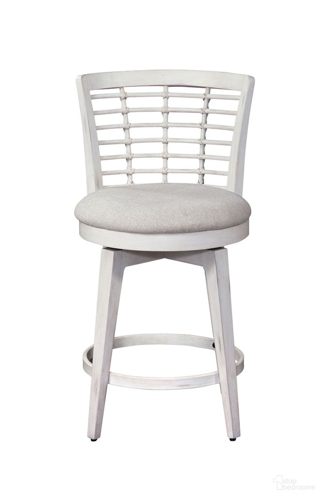The appearance of Beach Comber Counter Height Swivel Stool In Weathered White designed by American Woodcrafters in the coastal interior design. This weathered white piece of furniture was selected by 1StopBedrooms from Beach Comber Collection to add a touch of cosiness and style into your home. Sku: D-8510-345-25F. Material: Mahogany.