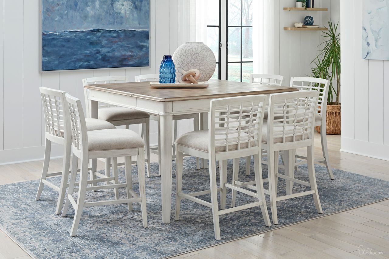 The appearance of Beach Comber Gathering Dining Room Set In Weathered White designed by American Woodcrafters in the coastal interior design. This weathered white piece of furniture was selected by 1StopBedrooms from Beach Comber Collection to add a touch of cosiness and style into your home. Sku: D-8510-553;D-8510-653-. Table Top Shape: Rectangular. Material: Mahogany. Size: 36" x 54".