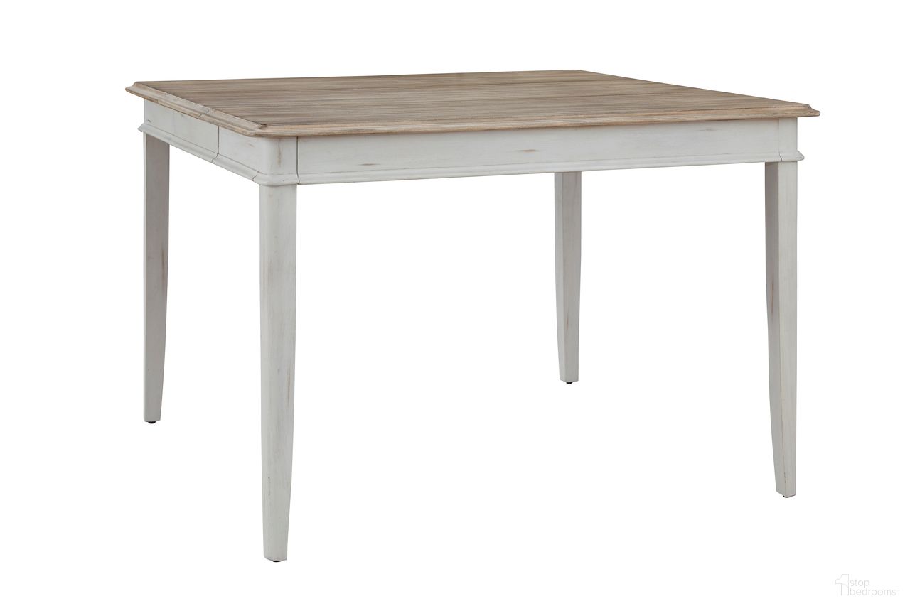 The appearance of Beach Comber Gathering Table In Weathered White designed by American Woodcrafters in the coastal interior design. This weathered white piece of furniture  was selected by 1StopBedrooms from Beach Comber Collection to add a touch of cosiness and style into your home. Sku: D-8510-553. Table Base Style: Legs. Table Top Shape: Rectangular. Material: Mahogany.