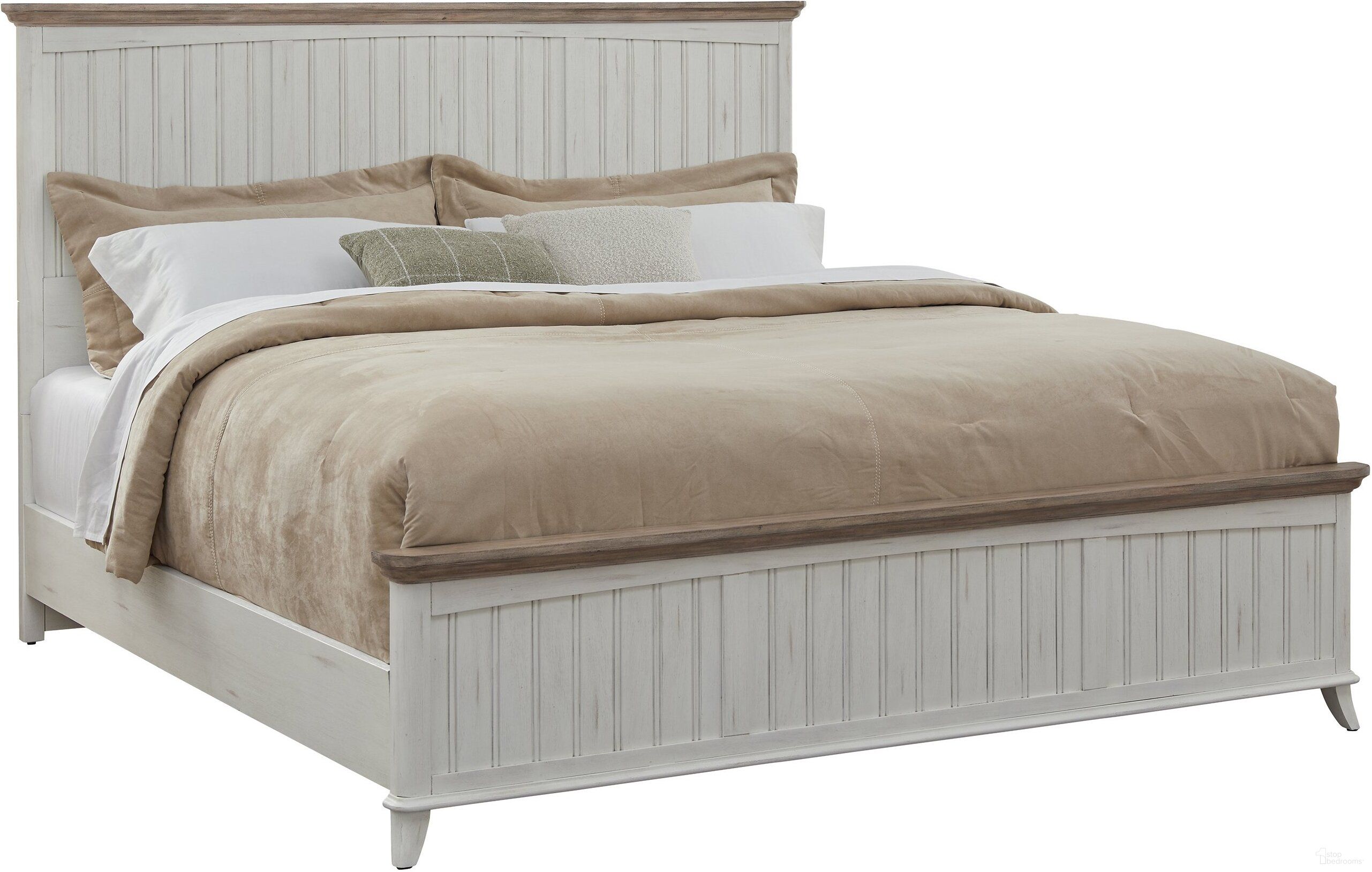 The appearance of Beach Comber Queen Panel Bed with Sand Top In Weathered White designed by American Woodcrafters in the coastal interior design. This weathered white piece of furniture was selected by 1StopBedrooms from Beach Comber Collection to add a touch of cosiness and style into your home. Sku: 8510-950;8510-952;8510-880. Bed Type: Panel Bed. Bed Size: Queen. Material: Mahogany.