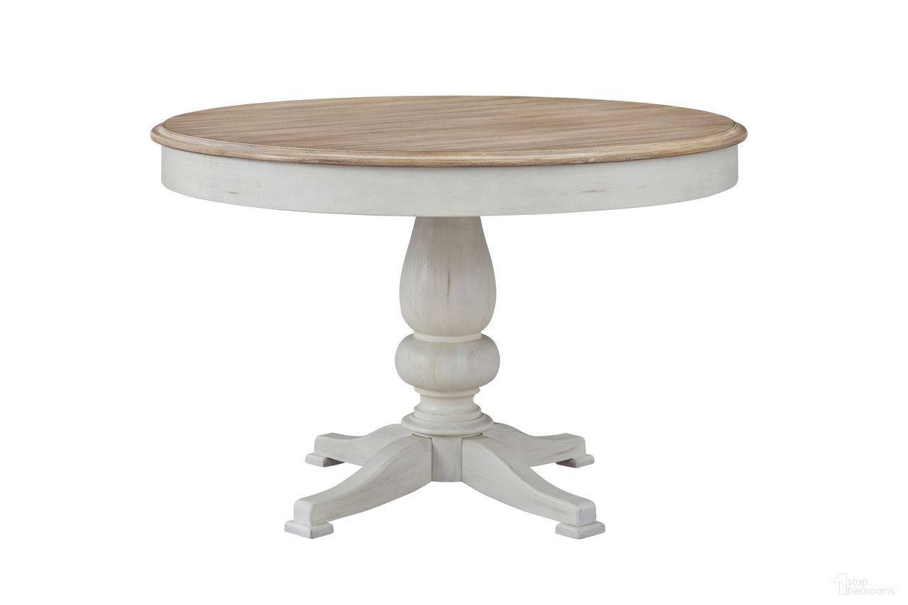 The appearance of Beach Comber Dining Height Table In Weathered White designed by American Woodcrafters in the coastal interior design. This weathered white piece of furniture was selected by 1StopBedrooms from Beach Comber Collection to add a touch of cosiness and style into your home. Sku: D-8510-551T;D-8510-551B. Table Base Style: Pedestal. Table Top Shape: Round. Size: 48". Material: Mahogany.
