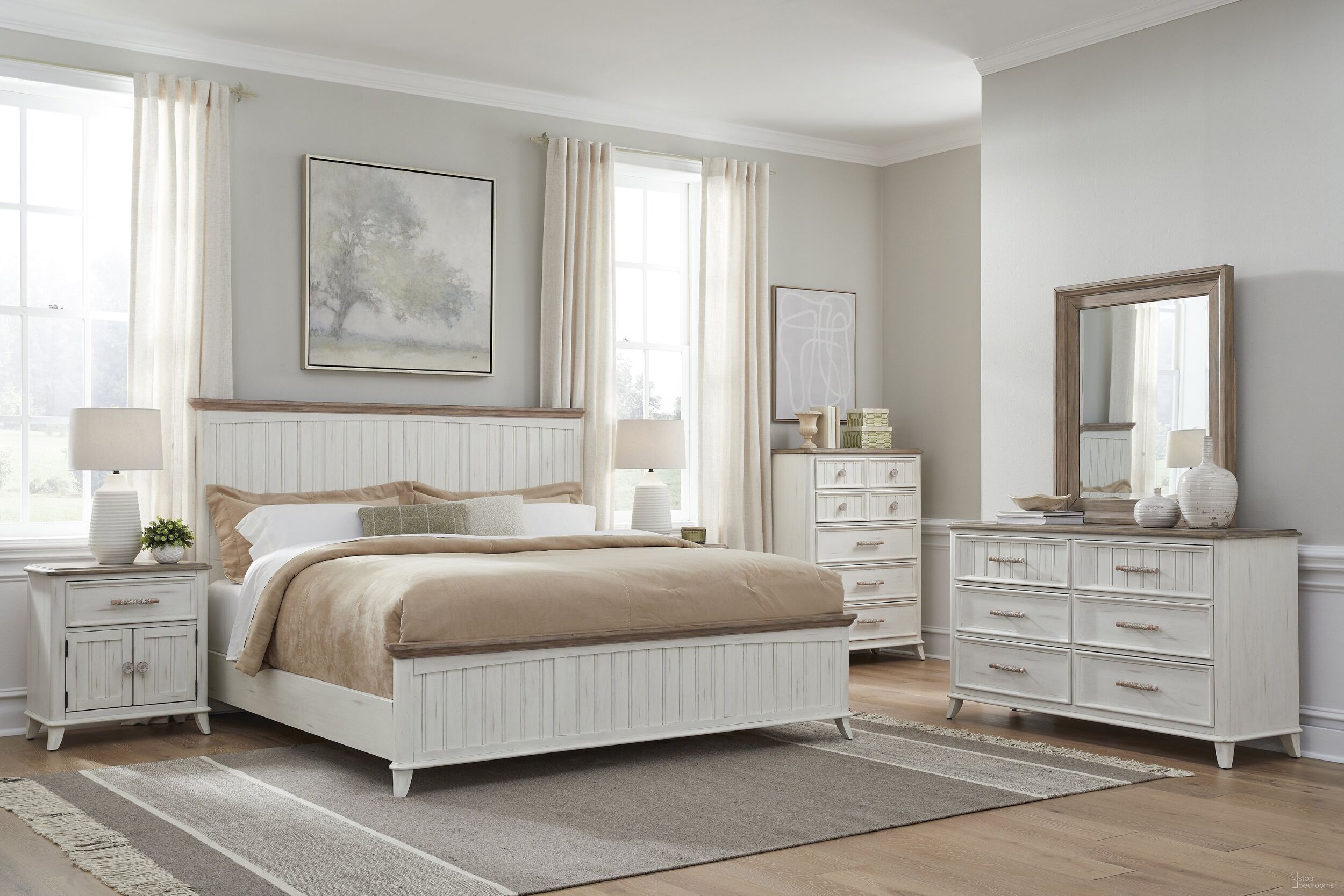 The appearance of Beach Comber Youth Panel Bedroom Set In Weathered White designed by American Woodcrafters in the coastal interior design. This weathered white piece of furniture was selected by 1StopBedrooms from Beach Comber Collection to add a touch of cosiness and style into your home. Sku: 8510-970;8510-972;8510-875;8510-412. Bed Type: Panel Bed. Bed Size: Full. Material: Mahogany.