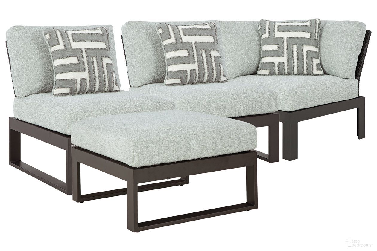 The appearance of Beachloft 4-Piece Outdoor Sectional In Black and Gray designed by Signature Design by Ashley in the transitional interior design. This black and gray piece of furniture was selected by 1StopBedrooms from Beachloft Collection to add a touch of cosiness and style into your home. Sku: P490-846;P490-846;P490-814;P490-877. Material: Fabric.