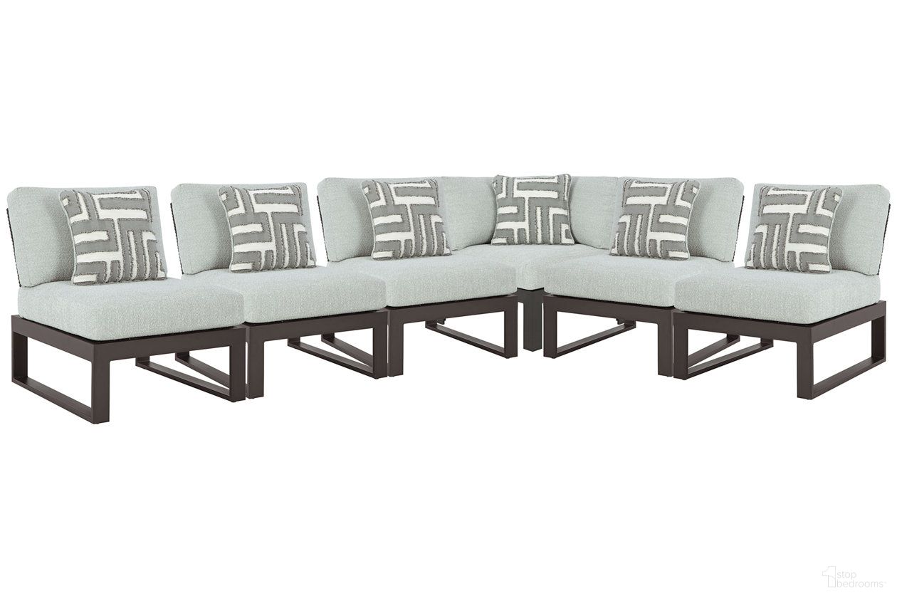 The appearance of Beachloft 6-Piece Outdoor Sectional In Black and Gray designed by Signature Design by Ashley in the transitional interior design. This black and gray piece of furniture was selected by 1StopBedrooms from Beachloft Collection to add a touch of cosiness and style into your home. Sku: P490-846;P490-846;P490-846;P490-846;P490-846;P490-877. Material: Fabric.
