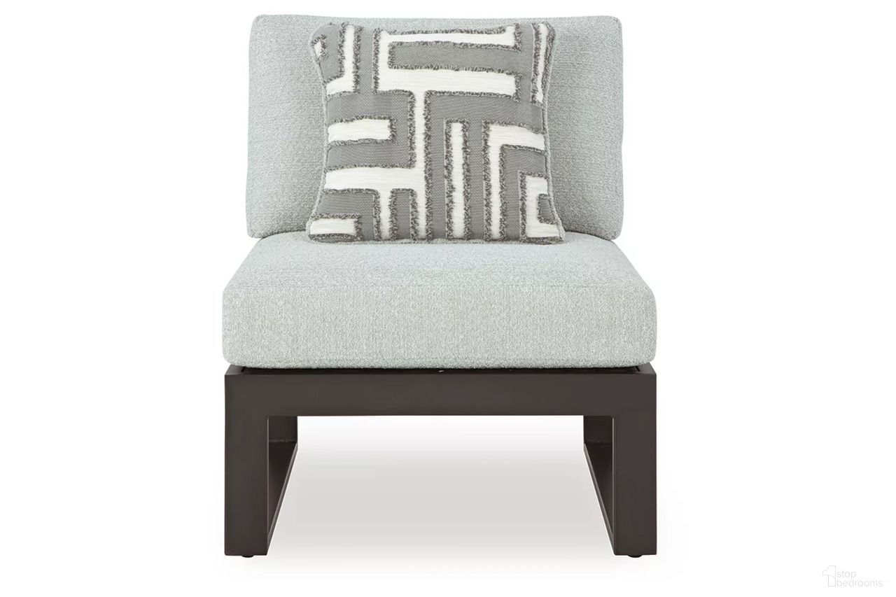 The appearance of Beachloft Outdoor Armless Chair with Cushion In Black and Gray designed by Signature Design by Ashley in the transitional interior design. This black and gray piece of furniture  was selected by 1StopBedrooms from Beachloft Collection to add a touch of cosiness and style into your home. Sku: P490-846. Material: Fabric.