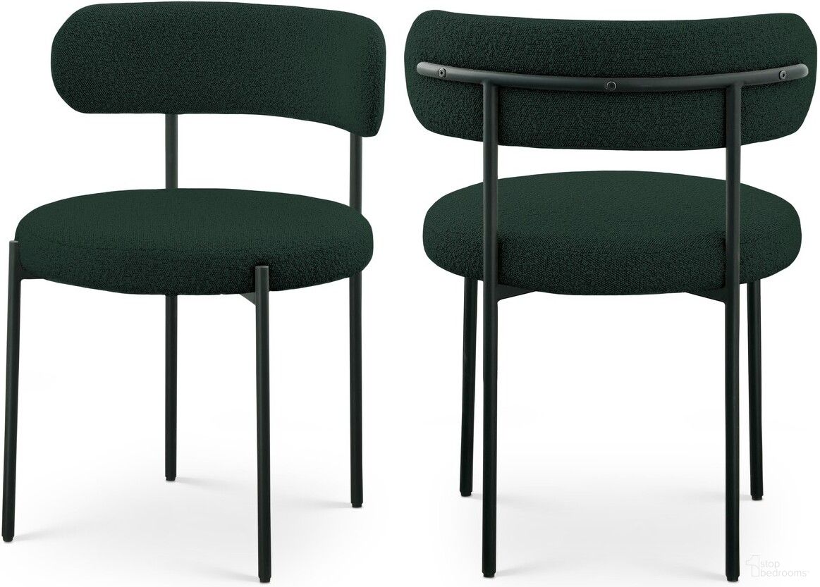 Beacon Boucle Fabric Dining Chair Set of 2 In Green/Matte Black
