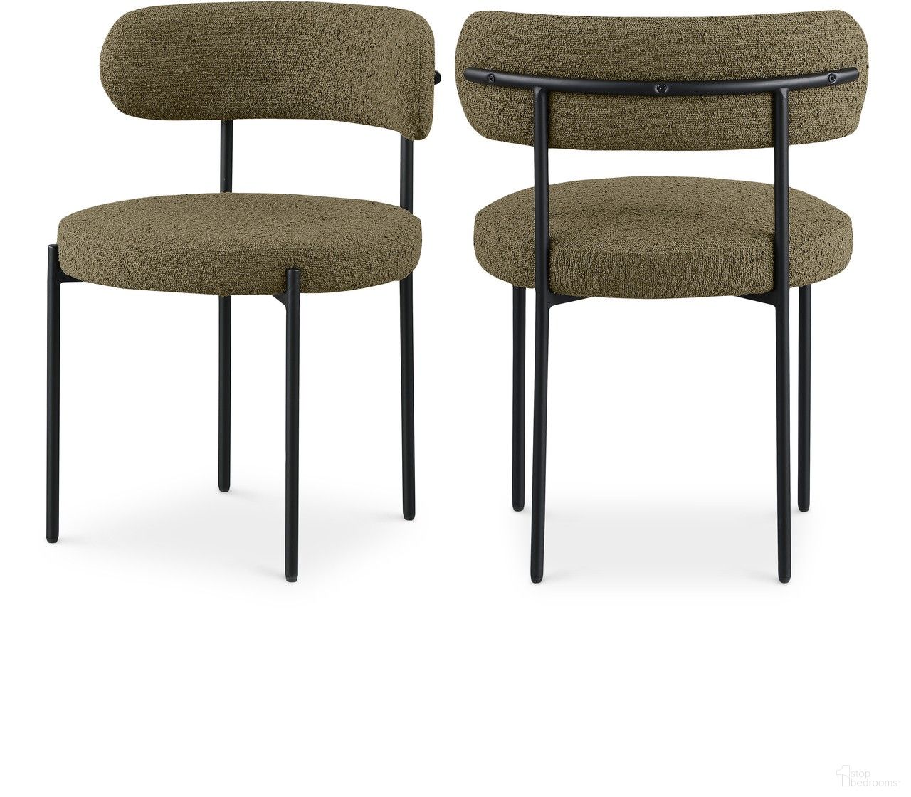 Beacon Boucle Fabric Dining Chair Set of 2 In Olive Green