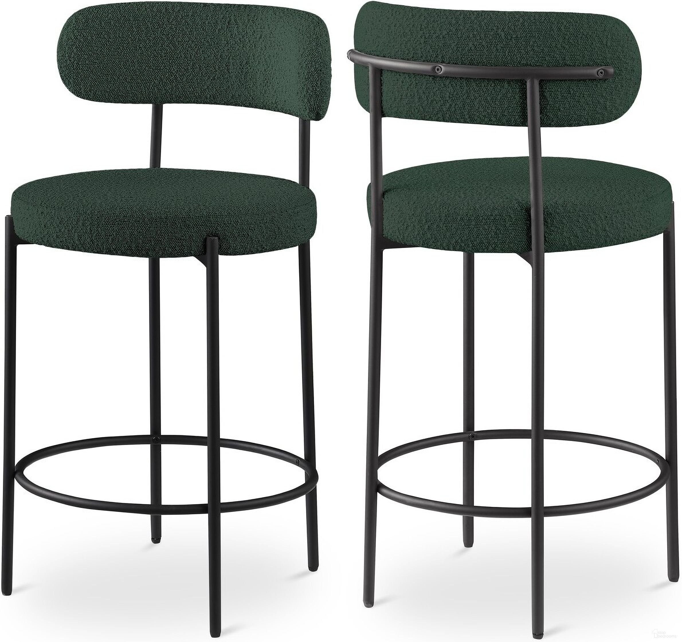 The appearance of Beacon Boucle Fabric Stool Set of 2 In Green designed by Meridian in the modern / contemporary interior design. This green piece of furniture was selected by 1StopBedrooms from Beacon Collection to add a touch of cosiness and style into your home. Sku: 877Green-C. Material: Wood.