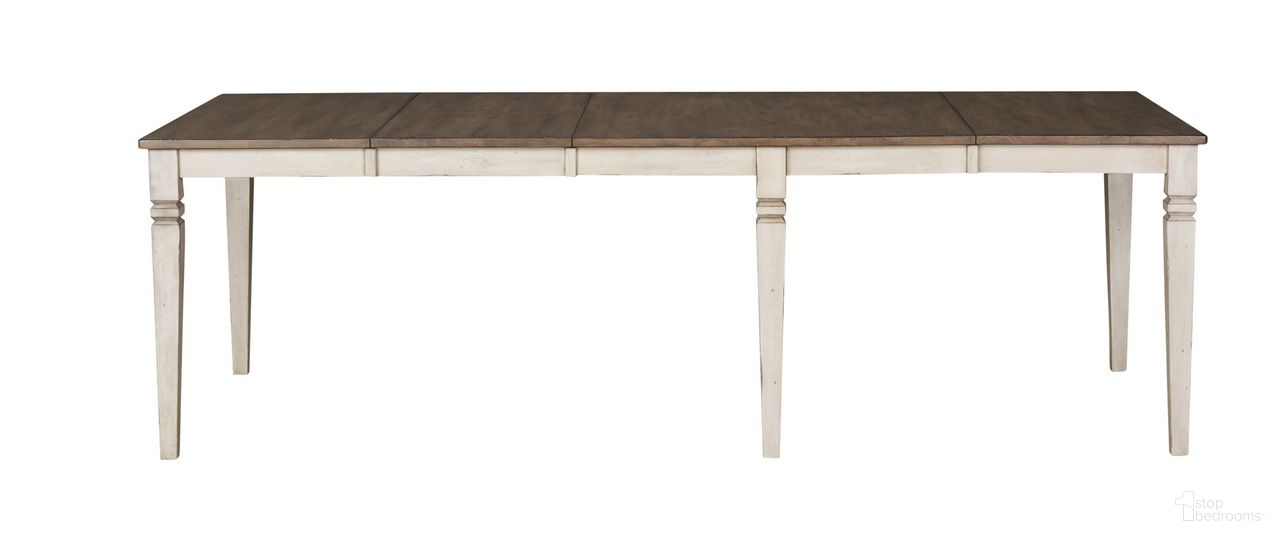 The appearance of Beacon Leg Table With Two Butterfly Leaves In Smoky White And Peppercorn designed by A-America in the traditional interior design. This white piece of furniture was selected by 1StopBedrooms from Beacon Collection to add a touch of cosiness and style into your home. Sku: BEAPW631B;BEAPW631T. Table Base Style: Legs. Material: Wood. Table Top Shape: Rectangular. Size: 114" x 40".