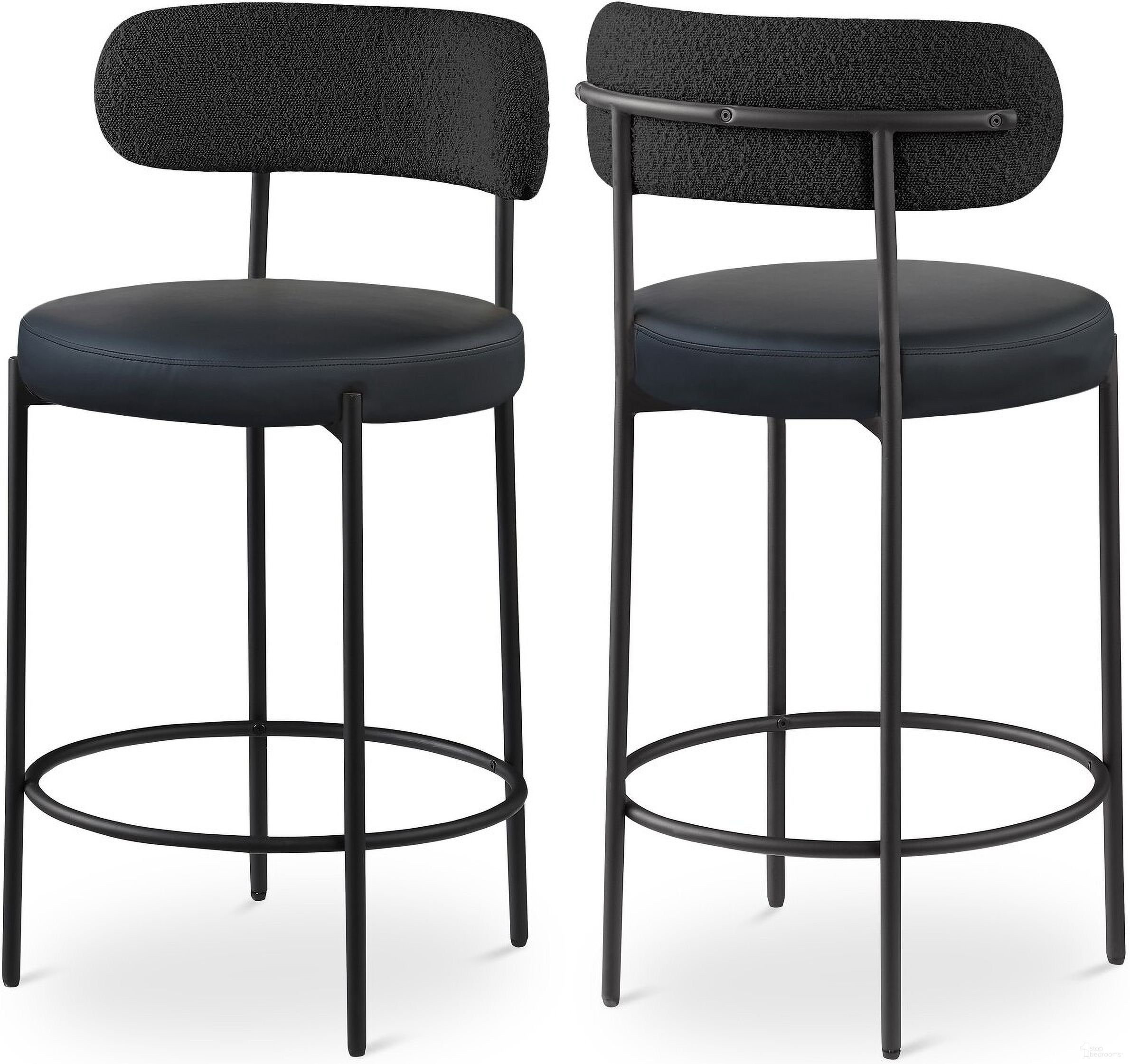 The appearance of Beacon Vegan Leather Seat Stool Set of 2 In Black designed by Meridian in the modern / contemporary interior design. This black piece of furniture was selected by 1StopBedrooms from Beacon Collection to add a touch of cosiness and style into your home. Sku: 878Black-C. Material: Wood.