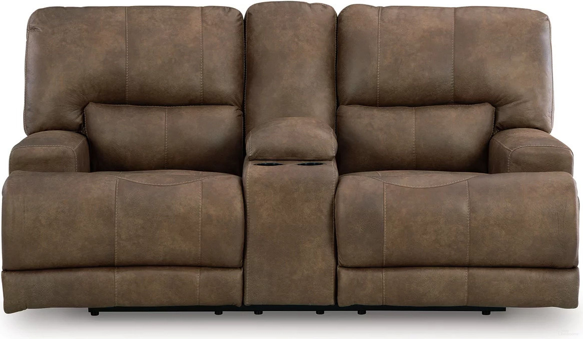 The appearance of Bealeaf Power Reclining Loveseat with Console In Earth designed by Signature Design by Ashley in the modern / contemporary interior design. This earth piece of furniture was selected by 1StopBedrooms from Bealeaf Collection to add a touch of cosiness and style into your home. Sku: NC9180218. Material: Faux Leather.