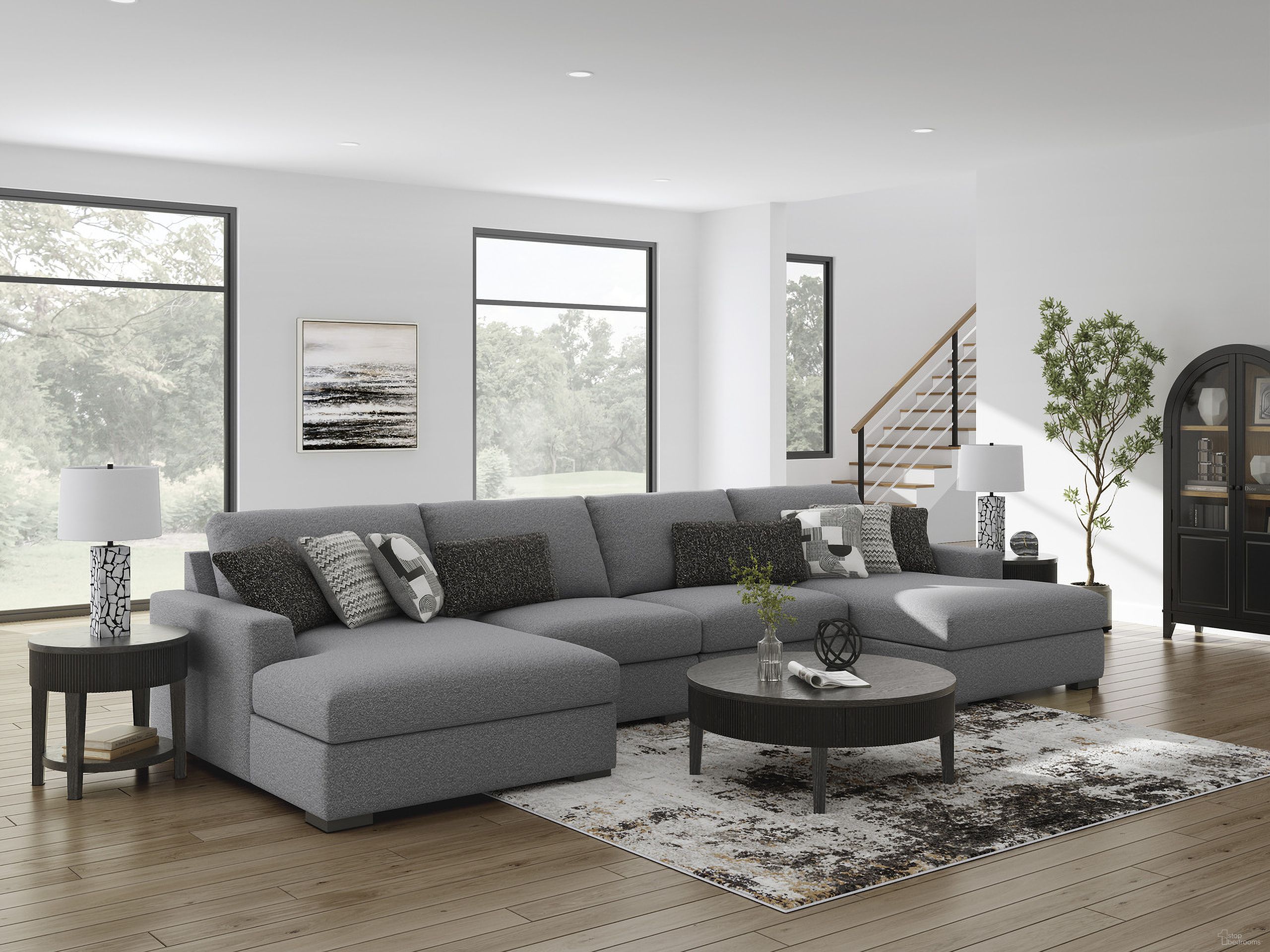 The appearance of Bealton 4-Piece Sectional with Double Chaise In Salt and Pepper designed by Signature Design by Ashley in the modern / contemporary interior design. This salt & pepper piece of furniture was selected by 1StopBedrooms from Bealton Collection to add a touch of cosiness and style into your home. Sku: 6130516;6130546;6130546;6130517. Material: Polyester. Layout: U-Shape.