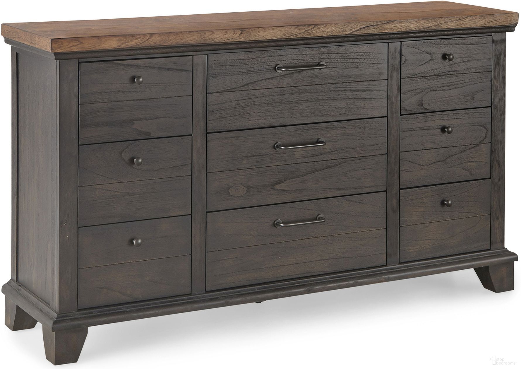 The appearance of Bear Creek 9-Drawer Dresser In Brown designed by Steve Silver in the country / farmhouse interior design. This brown piece of furniture was selected by 1StopBedrooms from Bear Creek Collection to add a touch of cosiness and style into your home. Sku: BC950DRBT. Material: Acacia.