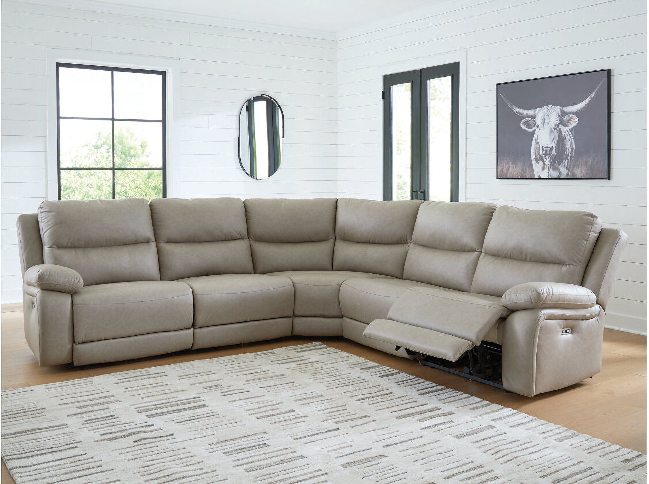 The appearance of Bearmonte 5-Piece Power Reclining Sectional In Pebble designed by Signature Design by Ashley in the modern / contemporary interior design. This pebble piece of furniture was selected by 1StopBedrooms from Bearmonte Collection to add a touch of cosiness and style into your home. Sku: NC9920158;NC9920131;NC9920146;NC9920177;NC9920162. Material: Polyester.