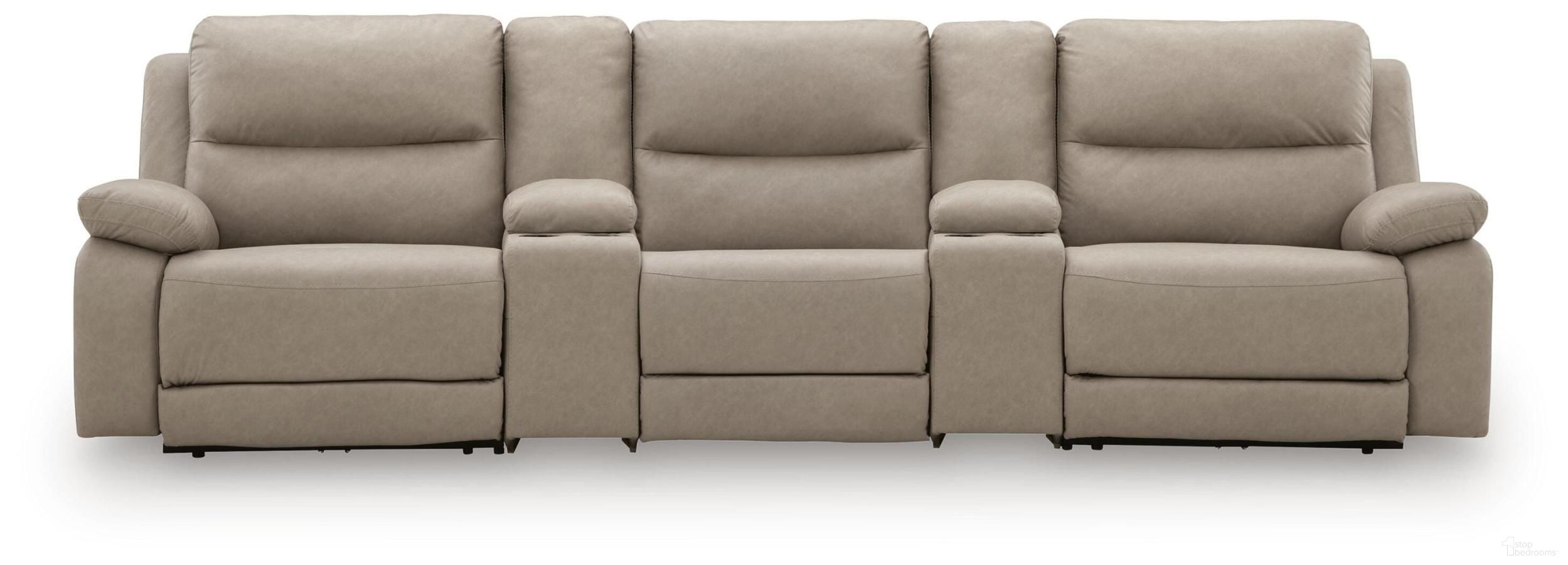 Bearmonte 5-Piece Reclining Sectional with Storage Consoles In Pebble