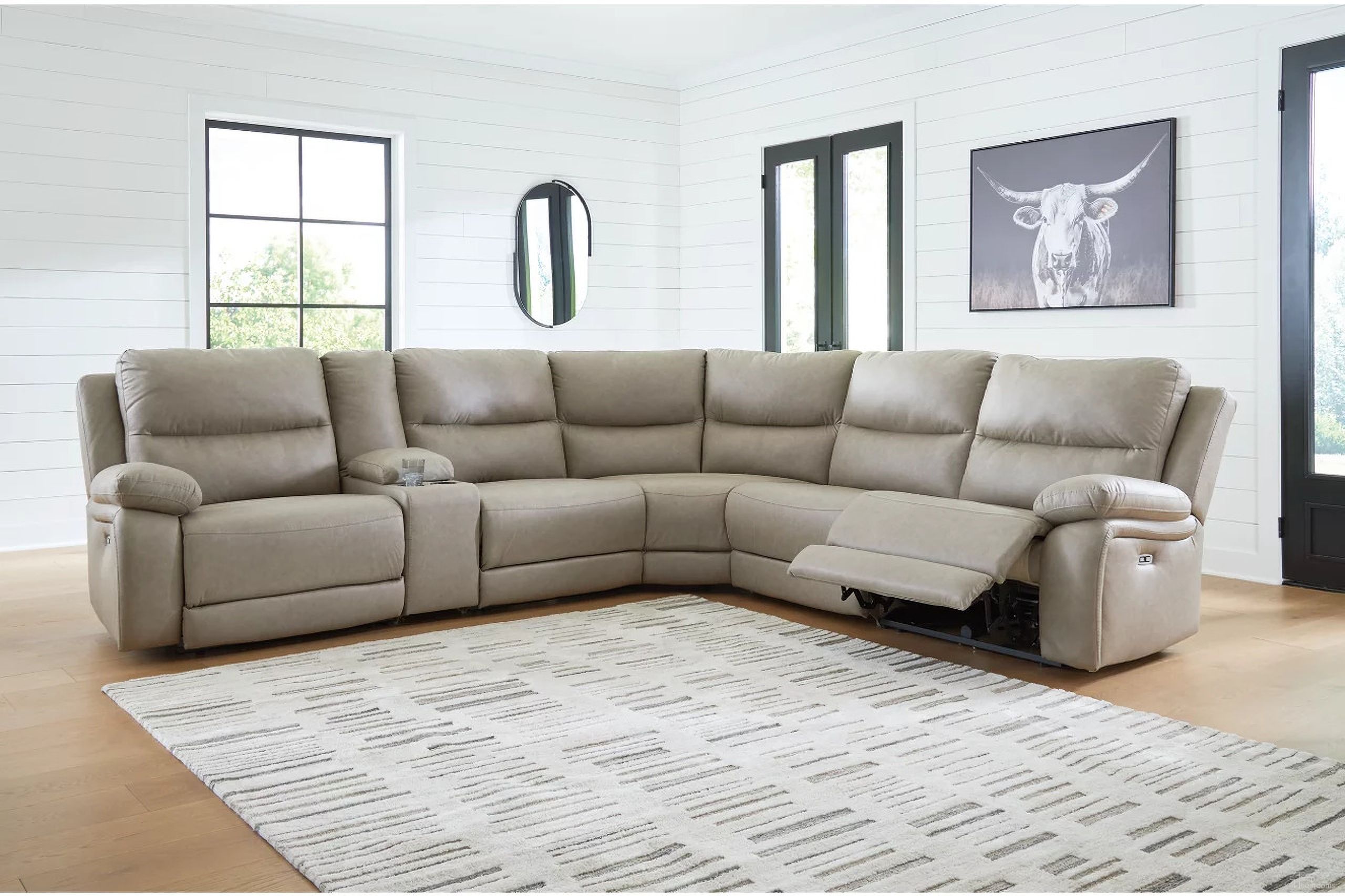 The appearance of Bearmonte 6-Piece Power Reclining Sectional In Pebble designed by Signature Design by Ashley in the modern / contemporary interior design. This pebble piece of furniture was selected by 1StopBedrooms from Bearmonte Collection to add a touch of cosiness and style into your home. Sku: NC9920146;NC9920146;NC9920157;NC9920158;NC9920162;NC9920177. Material: Polyester. Layout: L-Shape.