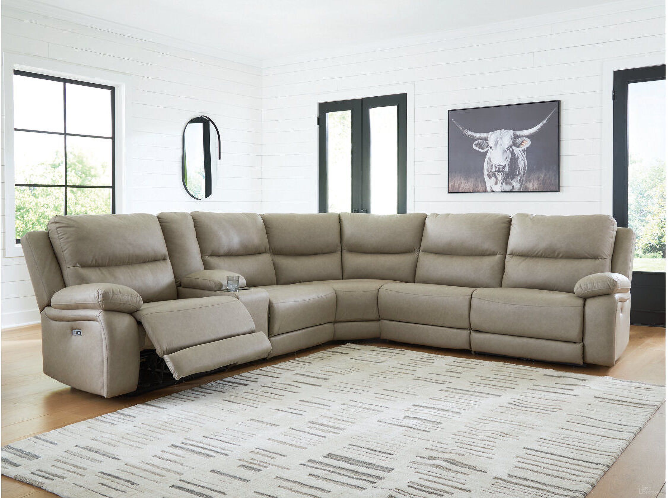 Bearmonte 6-Piece Reclining Sectional with Storage Console In Pebble