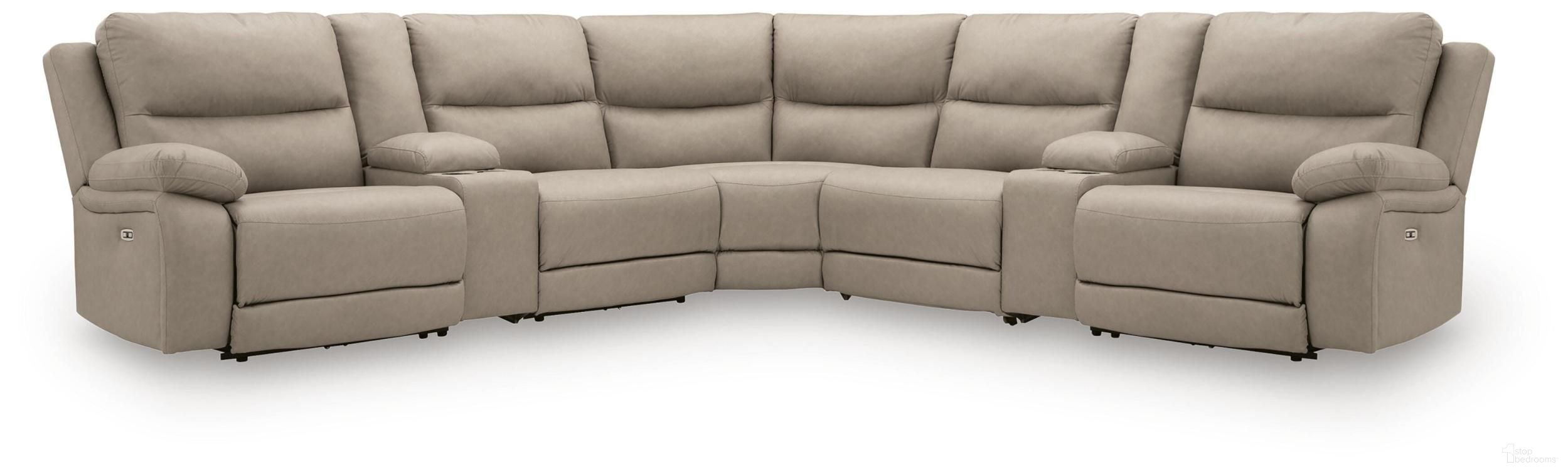 Bearmonte 7-Piece Reclining Sectional with Storage Consoles In Pebble