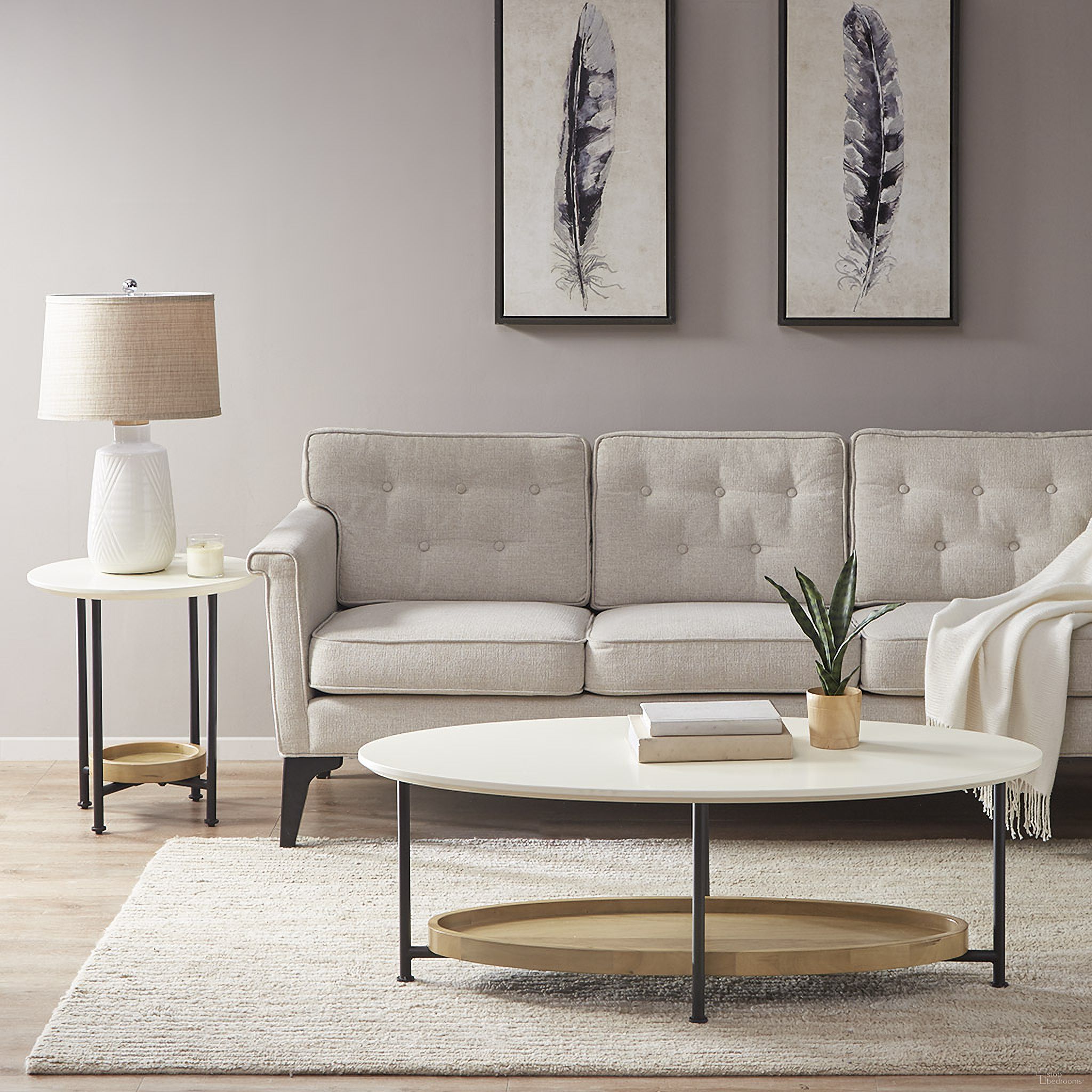 The appearance of Beaumont Occasional Table Set In White/Natural designed by Olliix in the modern / contemporary interior design. This white/natural piece of furniture  was selected by 1StopBedrooms from Beaumont Collection to add a touch of cosiness and style into your home. Sku: MP120-1097;MP120-1098. Material: MDF.