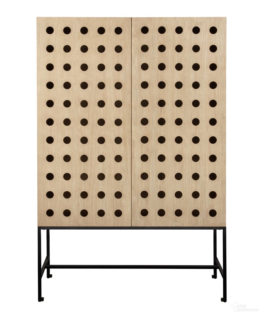 Becca 2-Door Tall Cabinet In Sand Oak Finish on Solid Pine Wood
