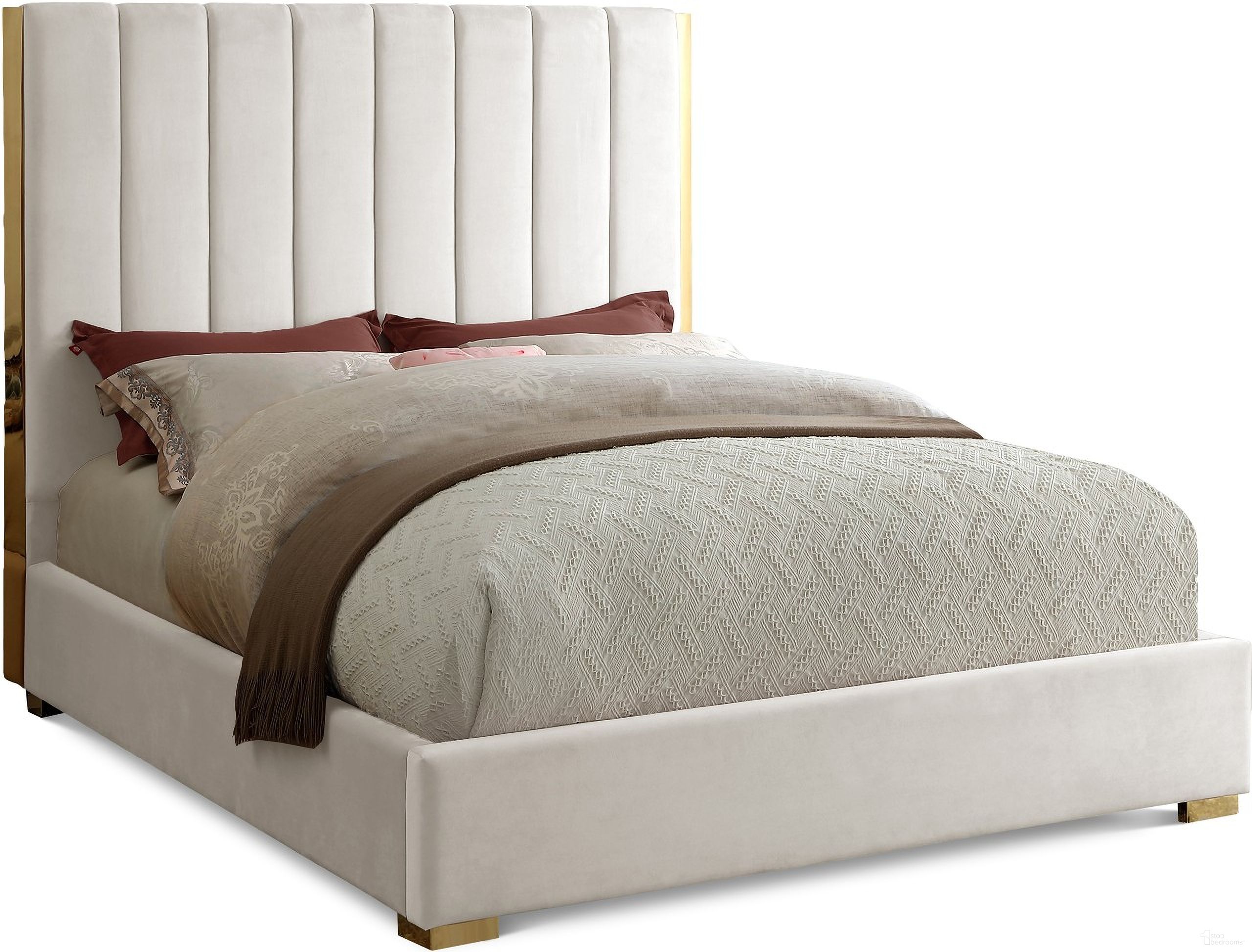 The appearance of Becca Velvet King Bed In Cream designed by Meridian in the modern / contemporary interior design. This cream velvet piece of furniture was selected by 1StopBedrooms from Becca Collection to add a touch of cosiness and style into your home. Sku: BeccaCream-K Box 1/2 (HB/Slats);BeccaCream-K Box 2/2 (Siderails/FB/Metal Bar/Hardware/Legs). Bed Type: Panel Bed. Bed Size: King. Material: Velvet.