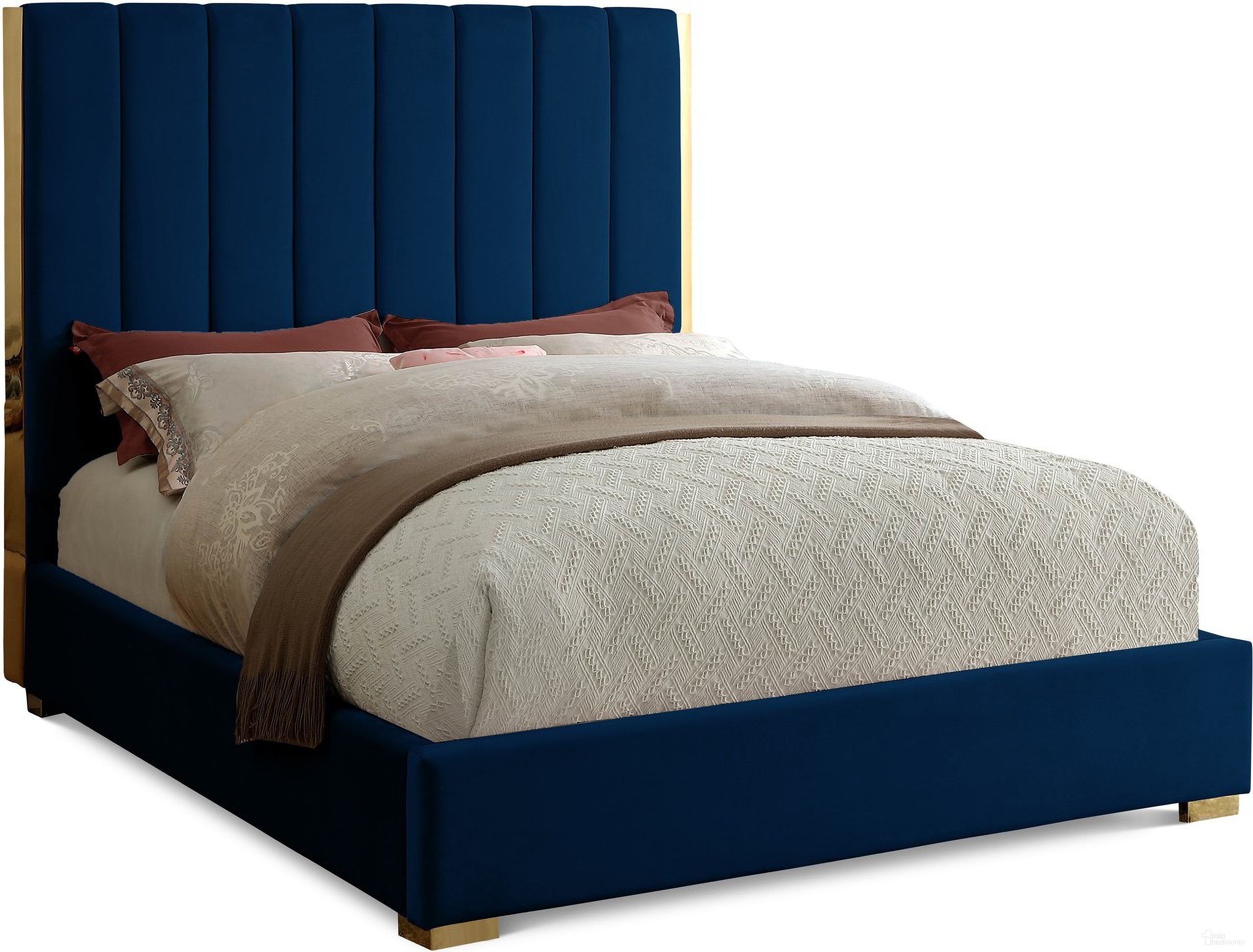 The appearance of Becca Velvet King Bed In Navy designed by Meridian in the modern / contemporary interior design. This navy piece of furniture was selected by 1StopBedrooms from Becca Collection to add a touch of cosiness and style into your home. Sku: BeccaNavy-K Box 1/2 (HB/Slats);BeccaNavy-K Box 2/2 (Siderails/FB/Metal Bar/Hardware/Legs). Bed Type: Panel Bed. Bed Size: King. Material: Velvet.