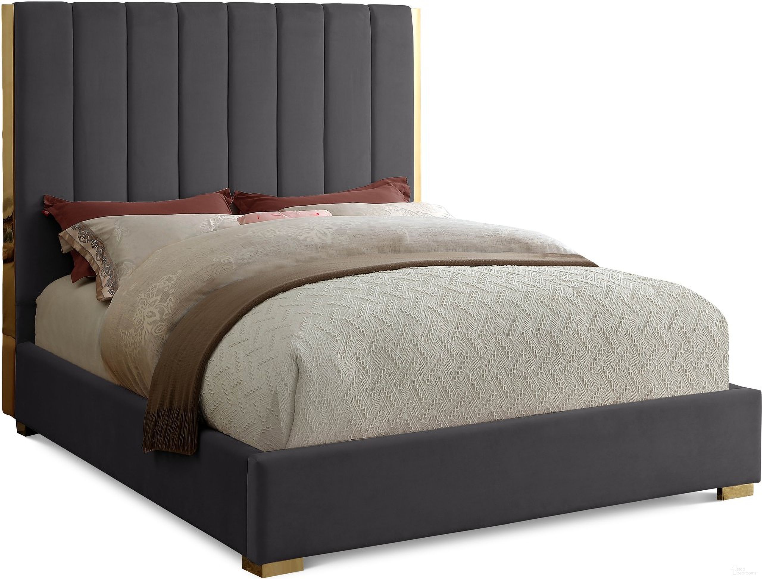 Becca Velvet Queen Bed In Grey
