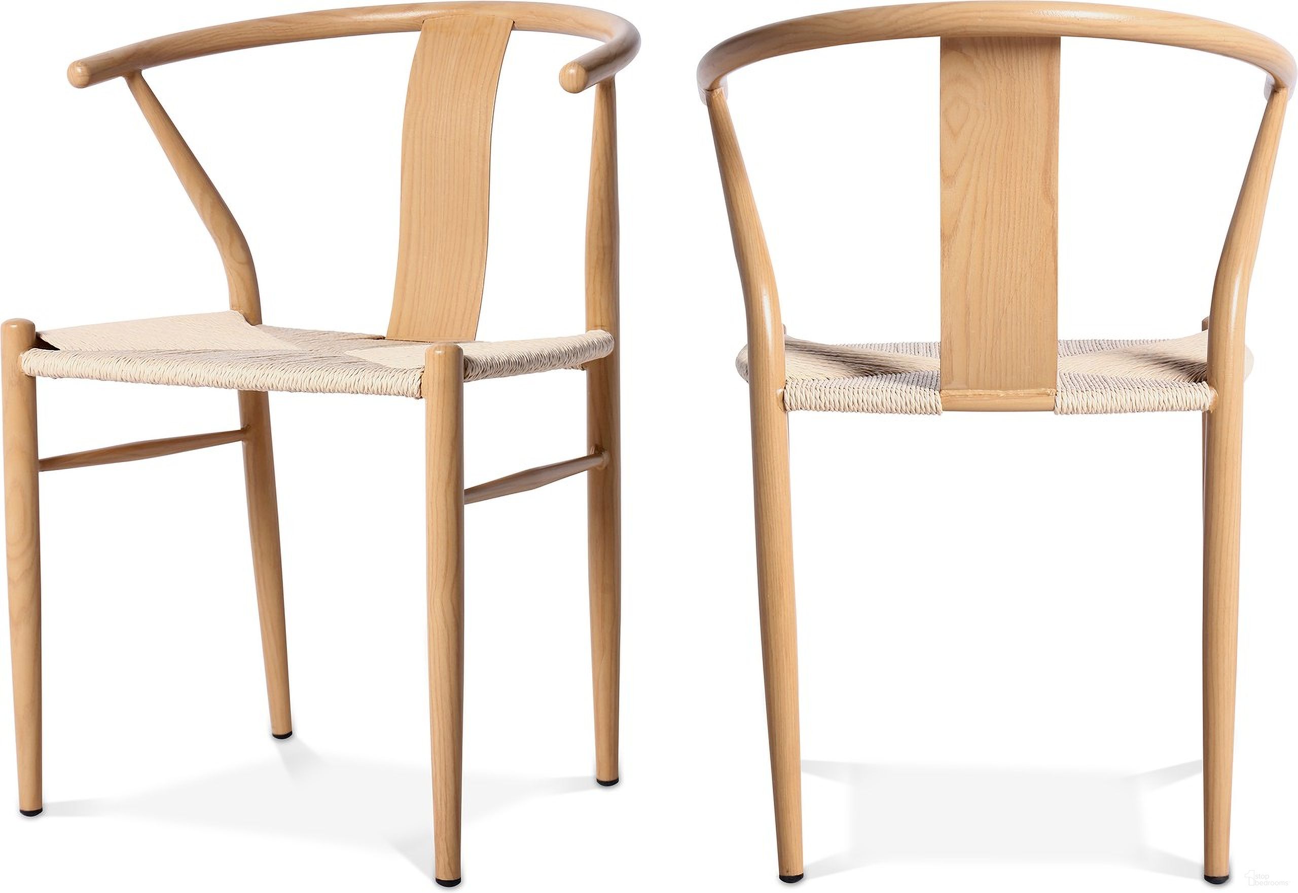 Beck Beige Hand Woven Rope Dining Chair Set of 2 In Oak