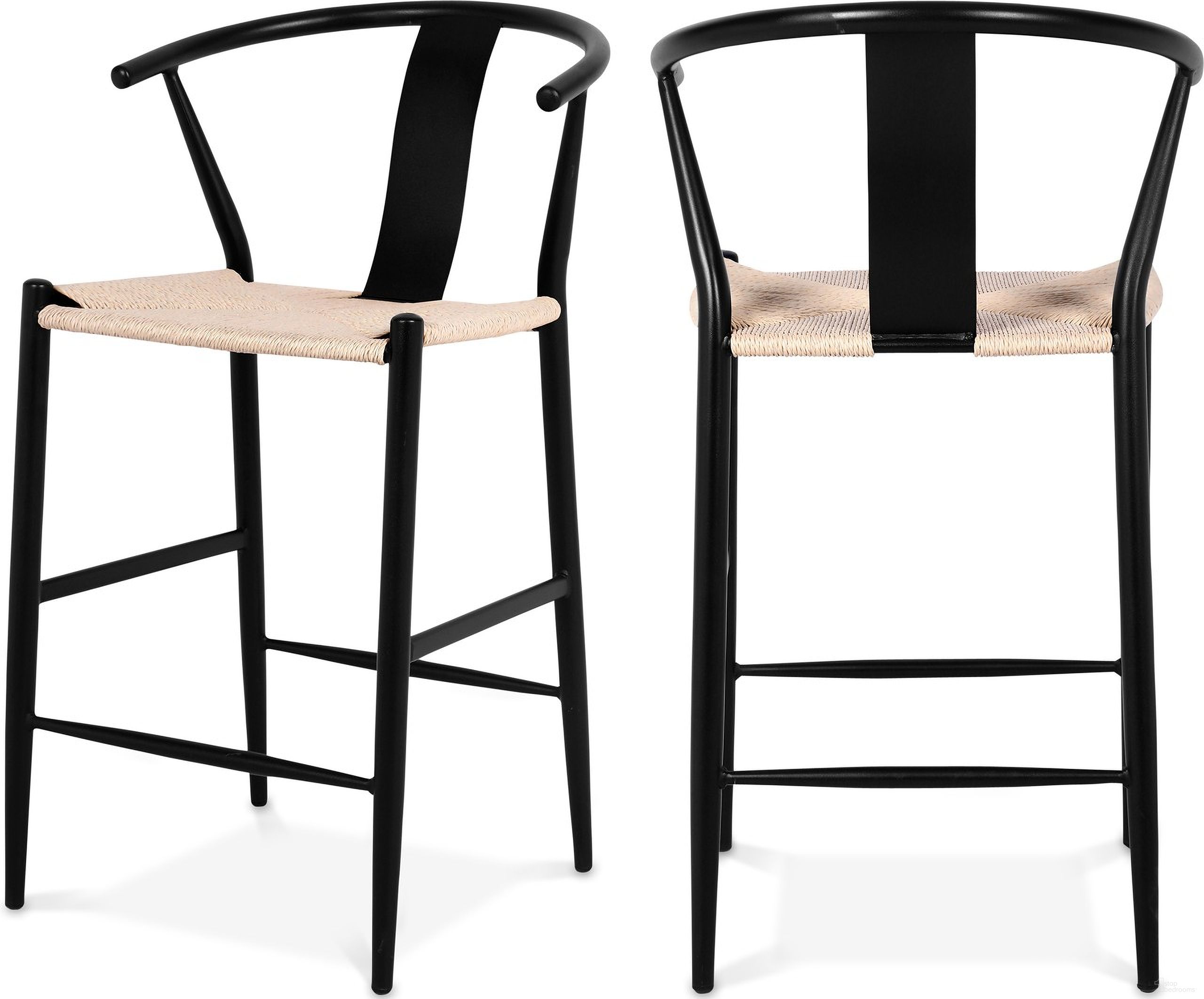 Beck Beige Hand Woven Rope Stool Set of 2 In Black