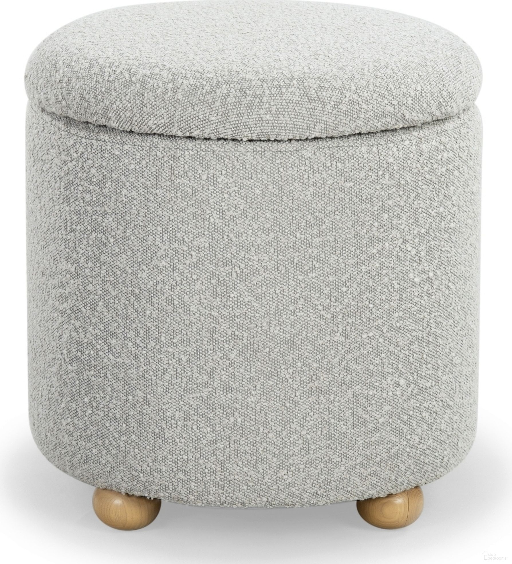 The appearance of Becka Round Boucle Storage Ottoman In Grey and Natural designed by Safavieh Couture in the modern / contemporary interior design. This grey and natural piece of furniture  was selected by 1StopBedrooms from Becka Collection to add a touch of cosiness and style into your home. Sku: SFV6100C. Material: Boucle.
