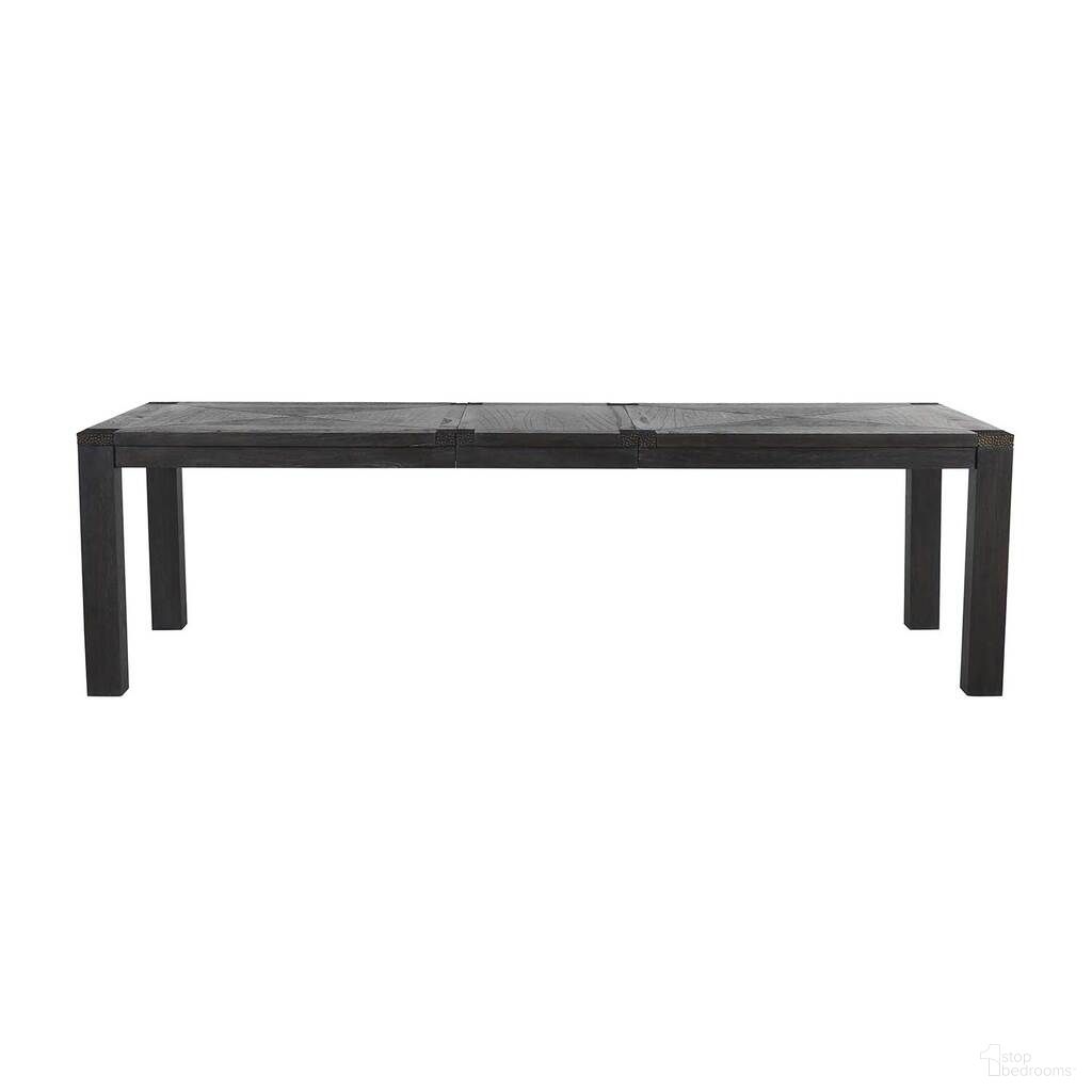 The appearance of Beckett Dining Table In Dark Grey Cerused and Hammered Dark Bronze designed by Gabby in the transitional interior design. This dark grey cerused/hammered dark bronze piece of furniture  was selected by 1StopBedrooms from Beckett Collection to add a touch of cosiness and style into your home. Sku: SCH-167225. Table Base Style: Legs. Table Top Shape: Rectangular. Size: 39" x 84". Material: Mindi Veneer.