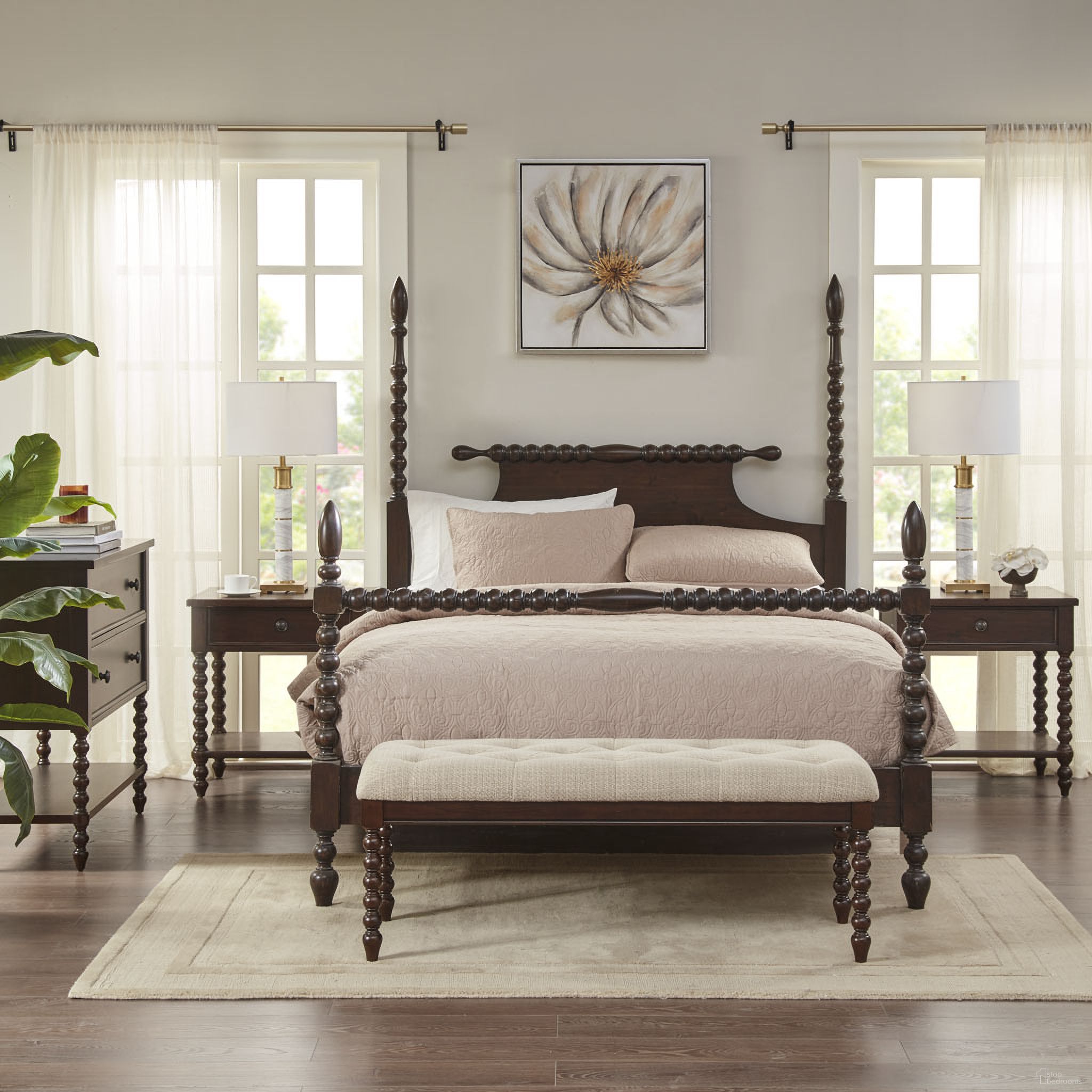 The appearance of Beckett Poster Bedroom Set In Morocco Brown designed by Olliix in the traditional interior design. This morocco brown piece of furniture was selected by 1StopBedrooms from Beckett Collection to add a touch of cosiness and style into your home. Sku: MPS115-0058U2;MPS136-0060. Material: Wood. Bed Size: King.