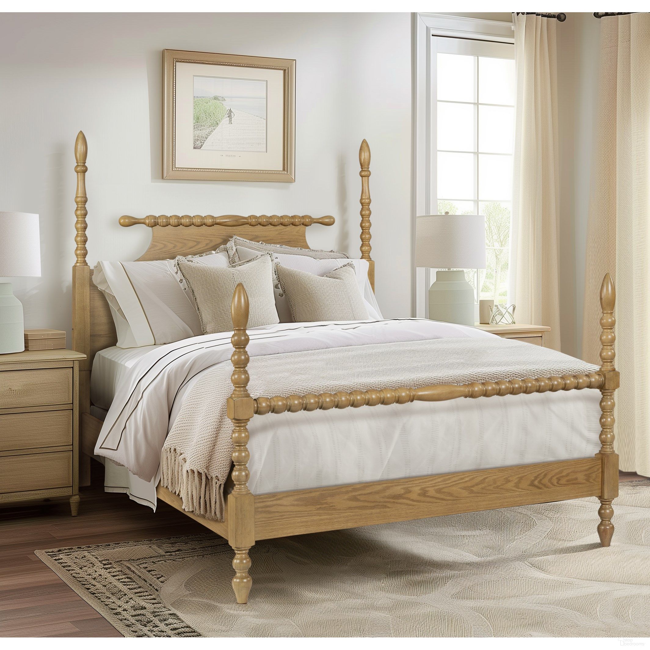 The appearance of Beckett Queen Bed In Natural designed by Olliix in the traditional interior design. This natural piece of furniture was selected by 1StopBedrooms from Beckett Collection to add a touch of cosiness and style into your home. Sku: MPS115-0304. Bed Type: Poster Bed. Bed Size: Queen. Material: MDF.